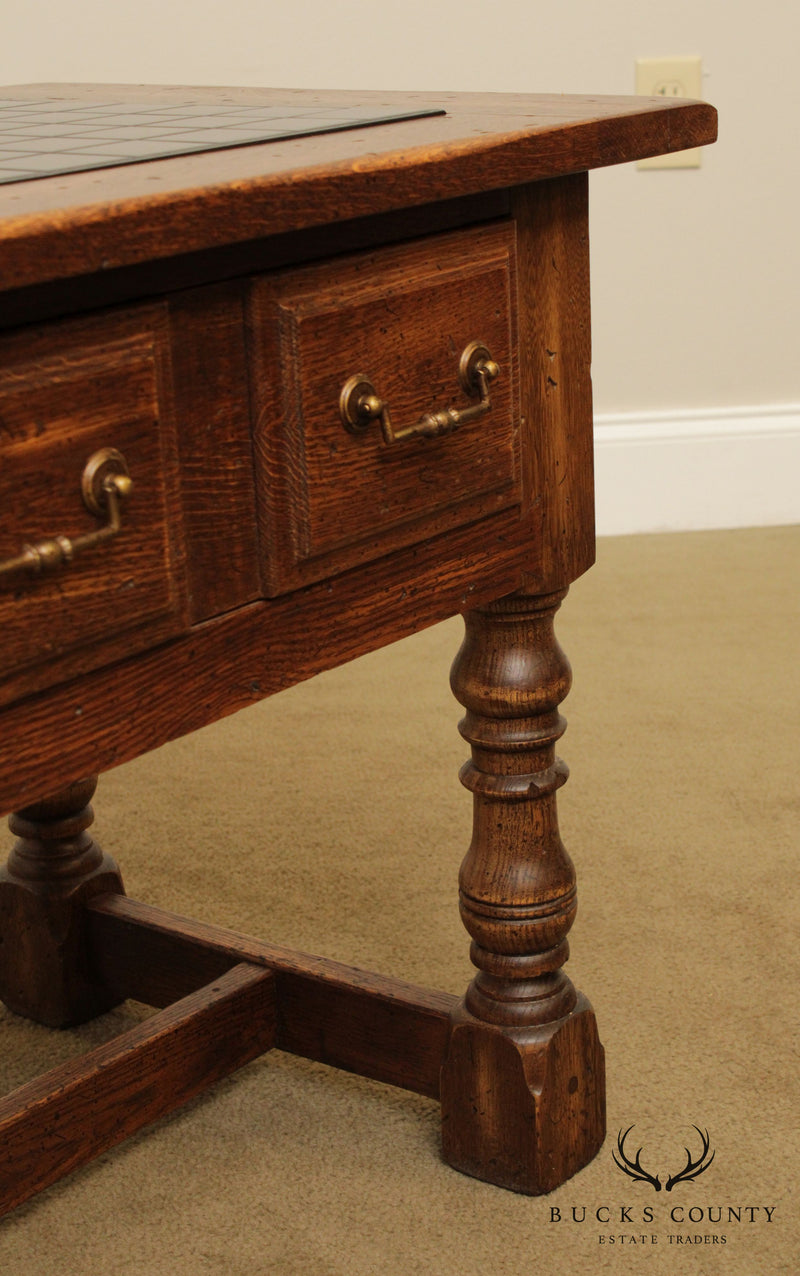 Jacobean Style Vintage Oak Pair One Drawer Side Tables