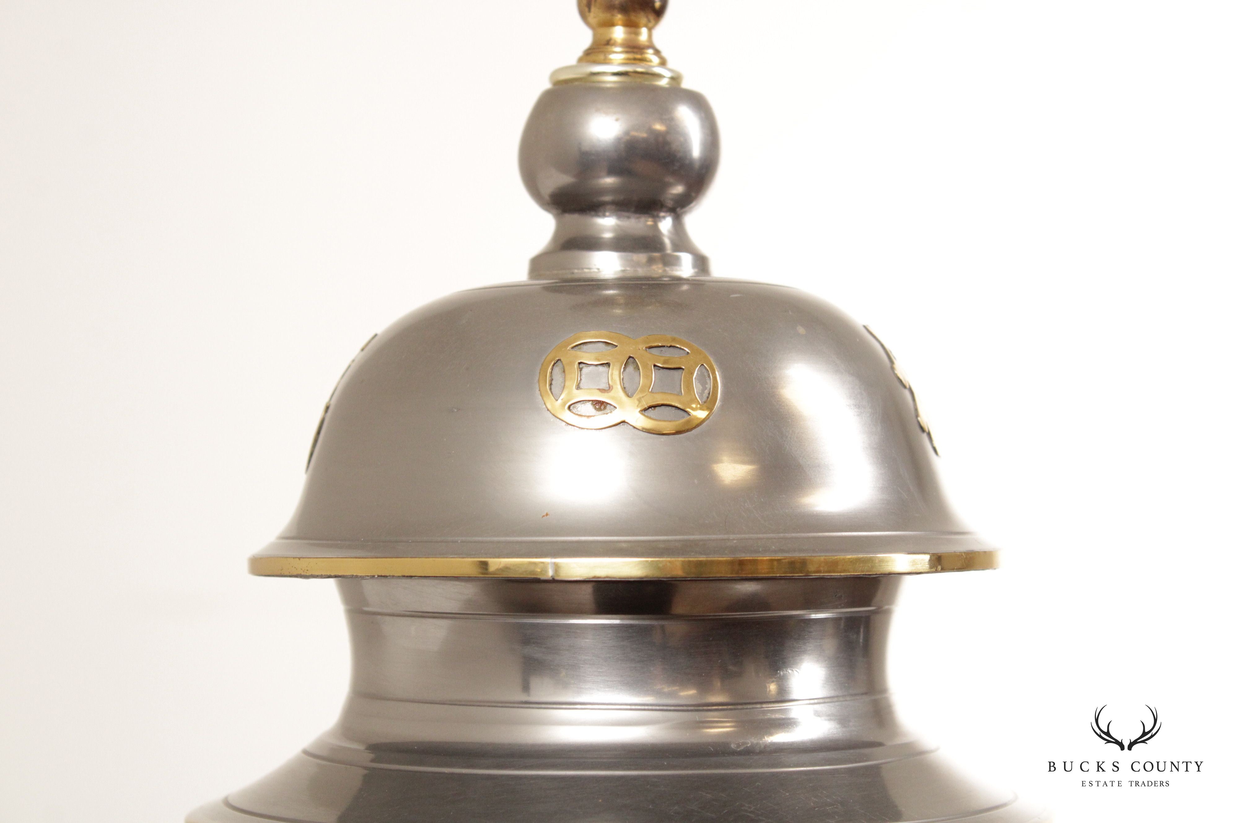 Asian Style Brass and Pewter Ginger Jar Table Lamp