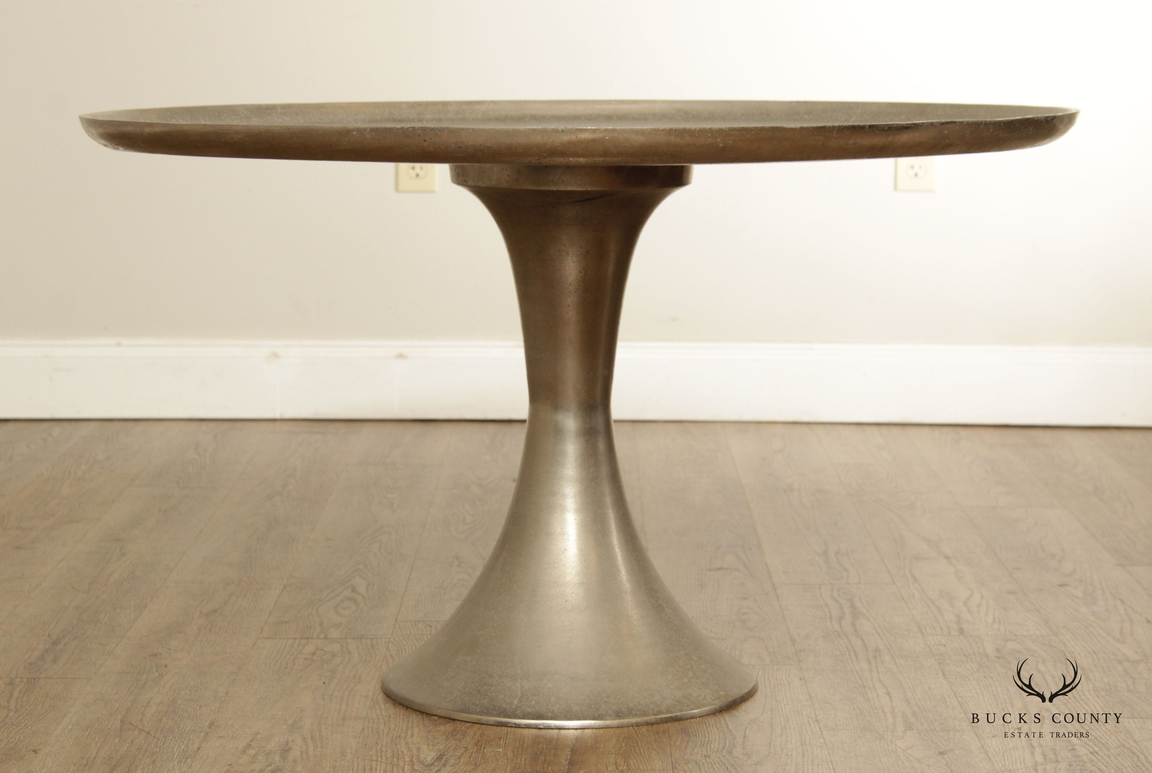 Vintage Modern Cast Aluminum Round 40 Inch Pedestal Cocktail Table