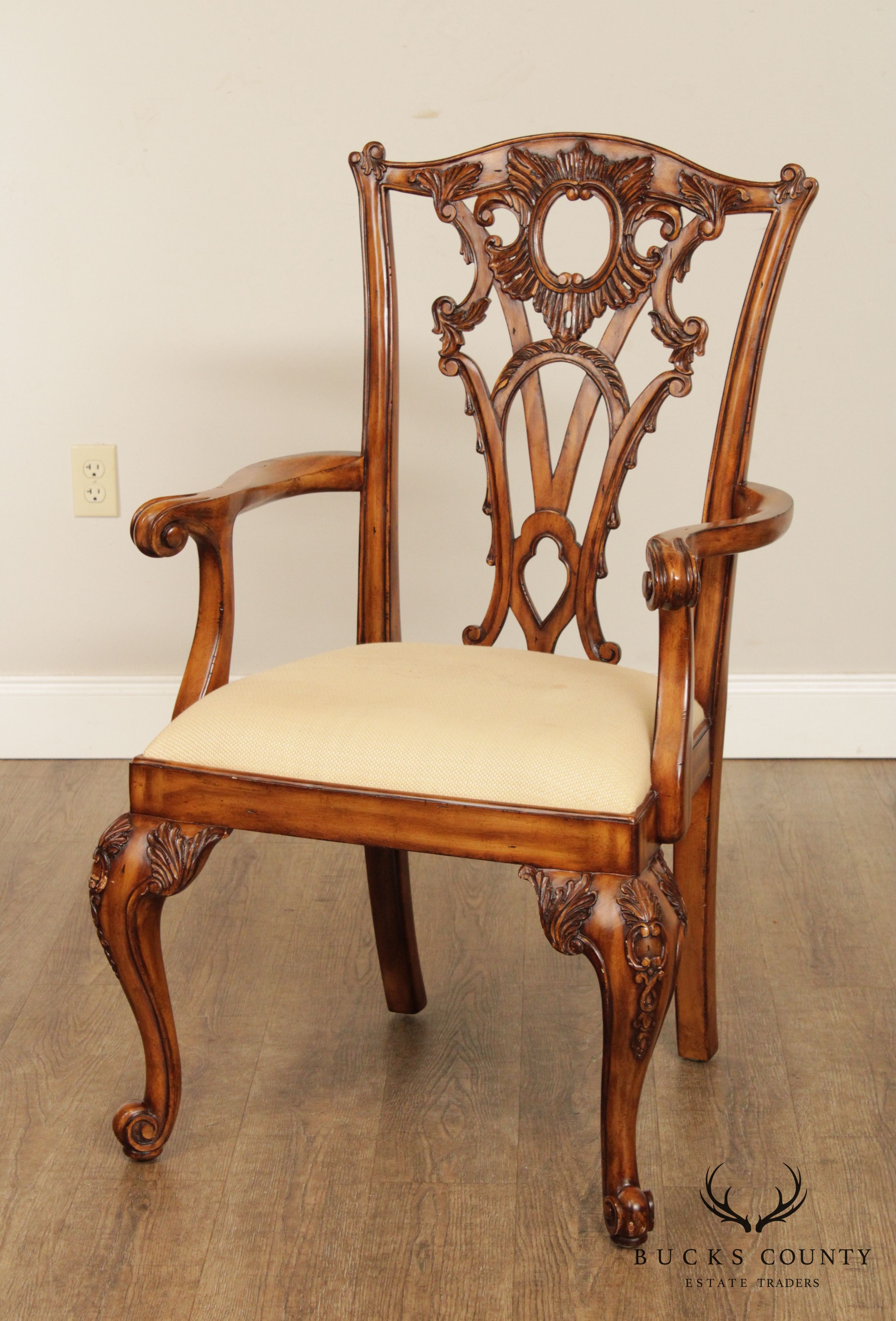 Maitland Smith Georgian Style Carved Mahogany Armchair