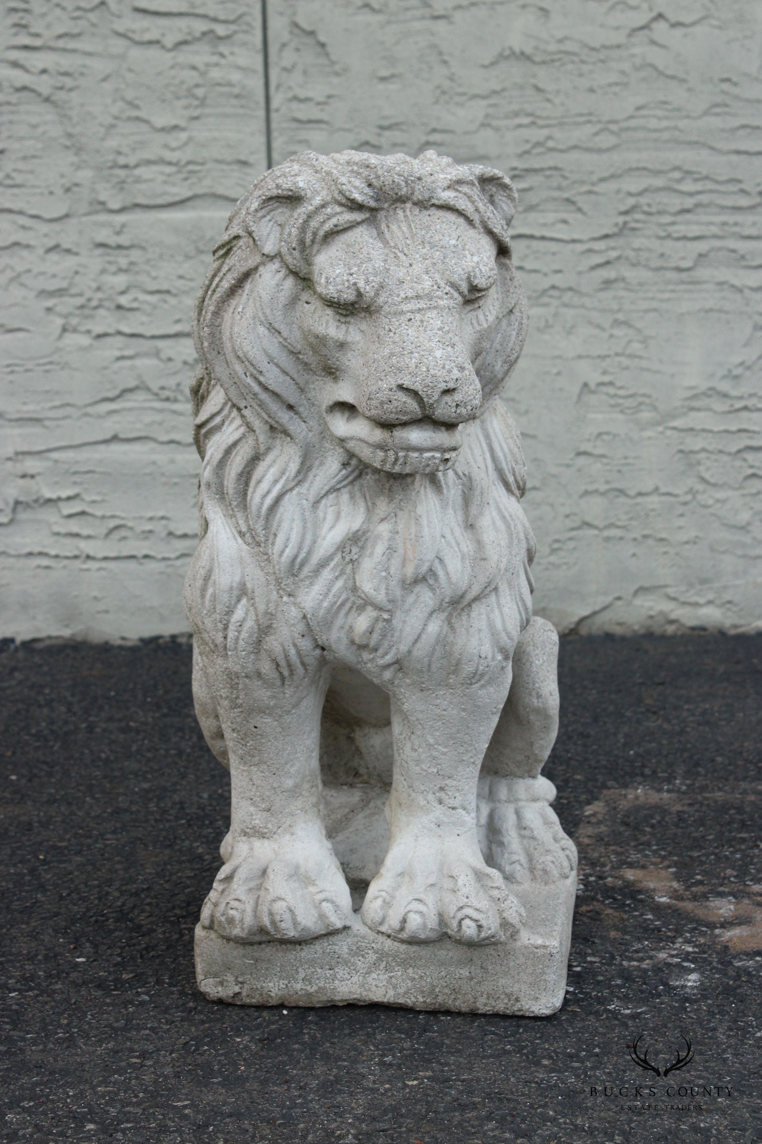 Vintage Pair Cast Stone Garden Lion Statues