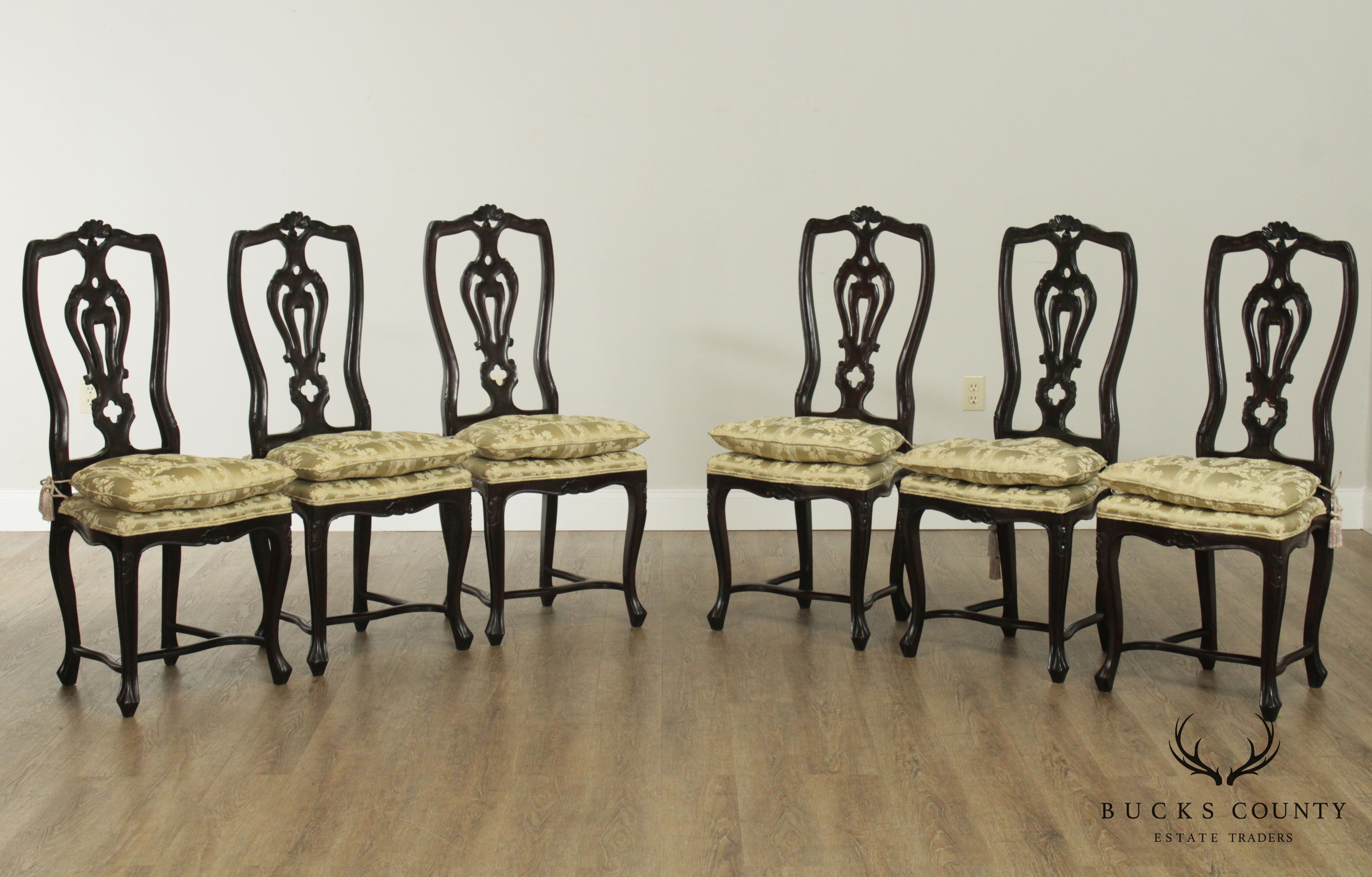 Vintage Custom Quality Set 6 Carved Provincial Style Dining Chairs