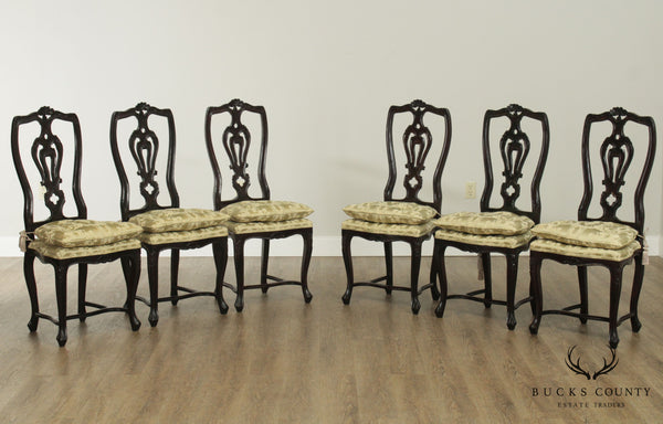 Vintage Custom Quality Set 6 Carved Provincial Style Dining Chairs