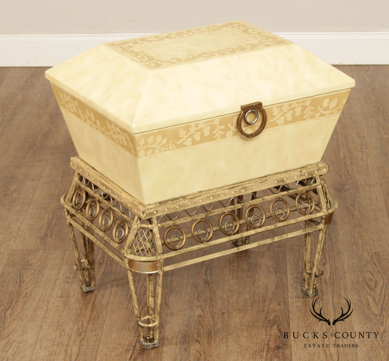 Contemporary Hollywood Regency Style Jewelry Casket on Wrought Iron Stand