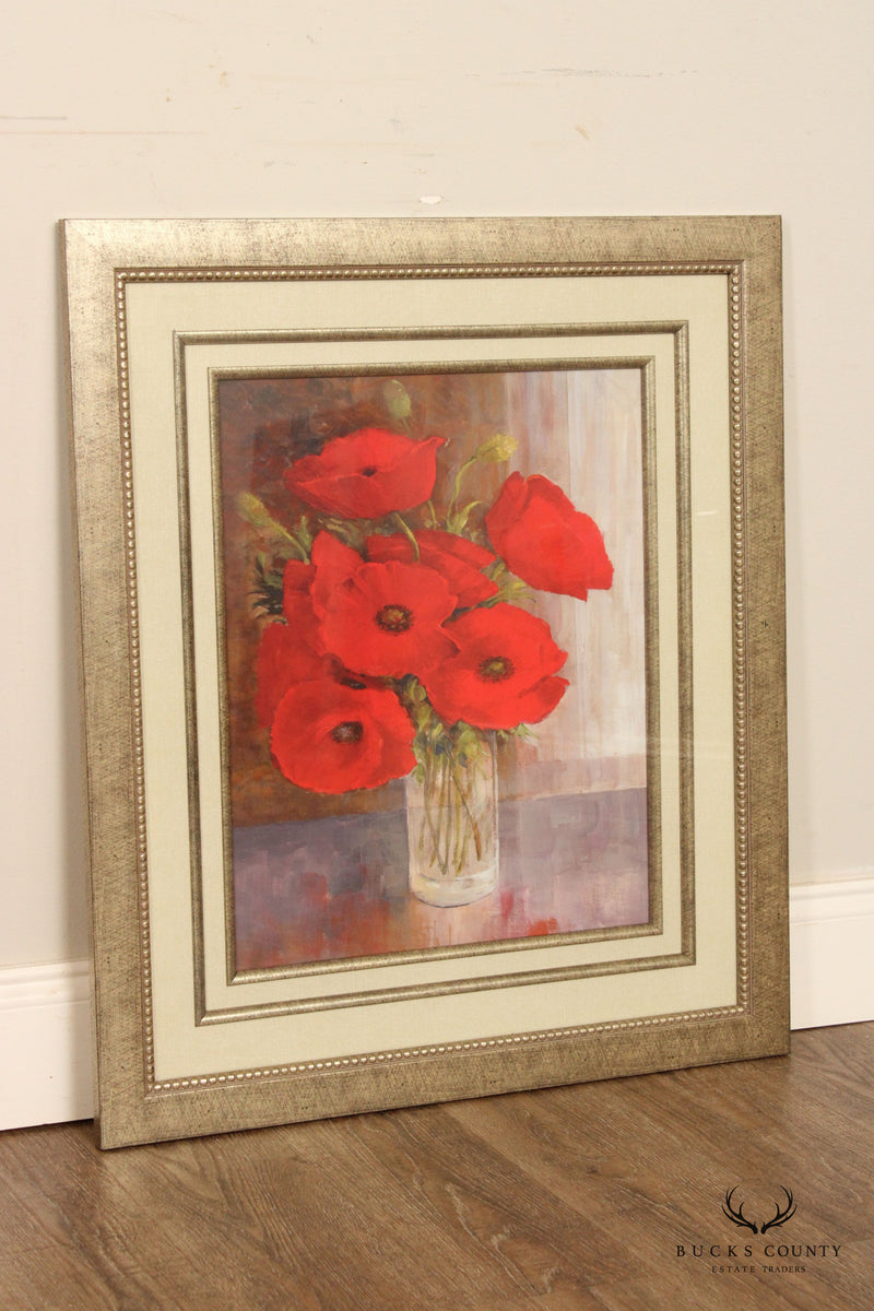 Contemporary Floral Red Poppy Still Life Art Print, Custom Framed