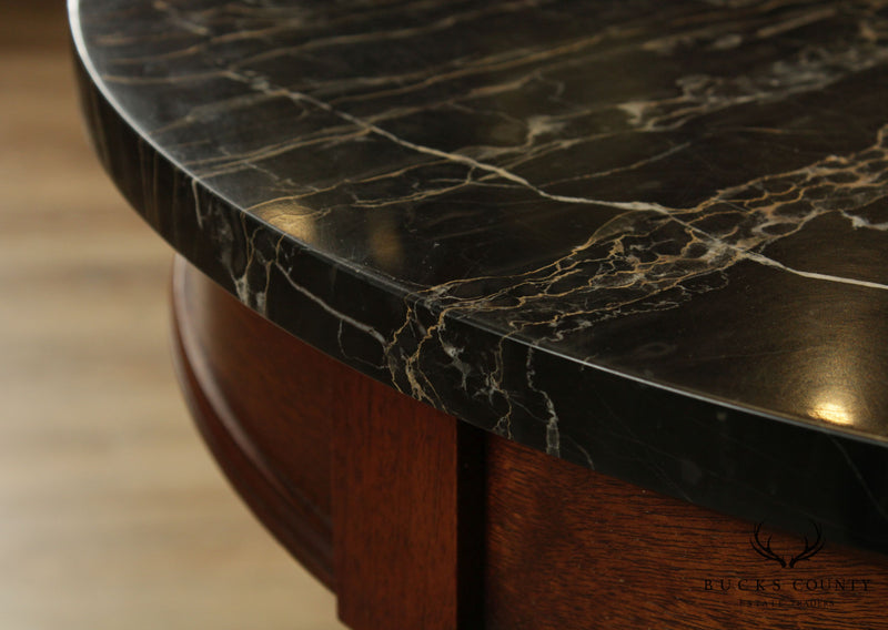 Regency Style Vintage Mahogany Round Black Marble Top Side Table