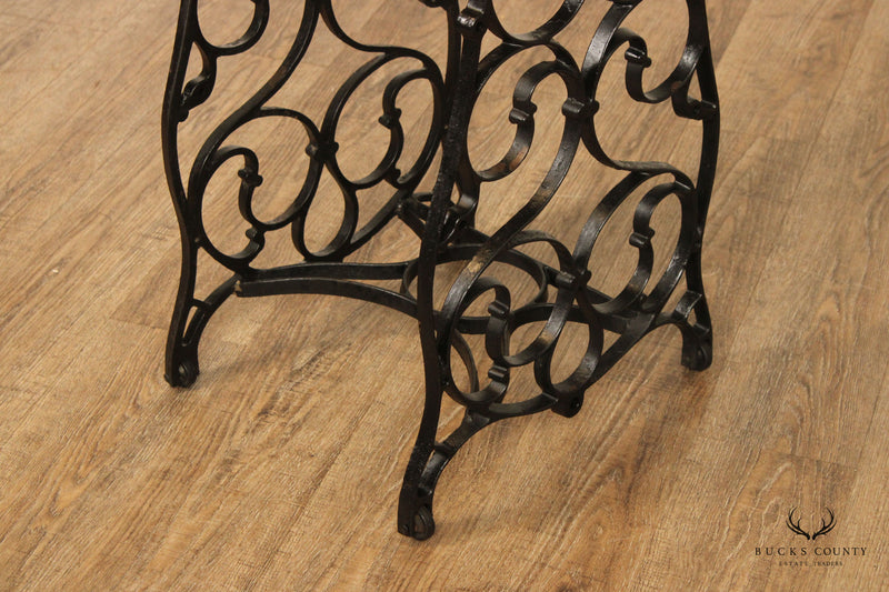 Antique Victorian Style Iron Base Oak Top Side Table