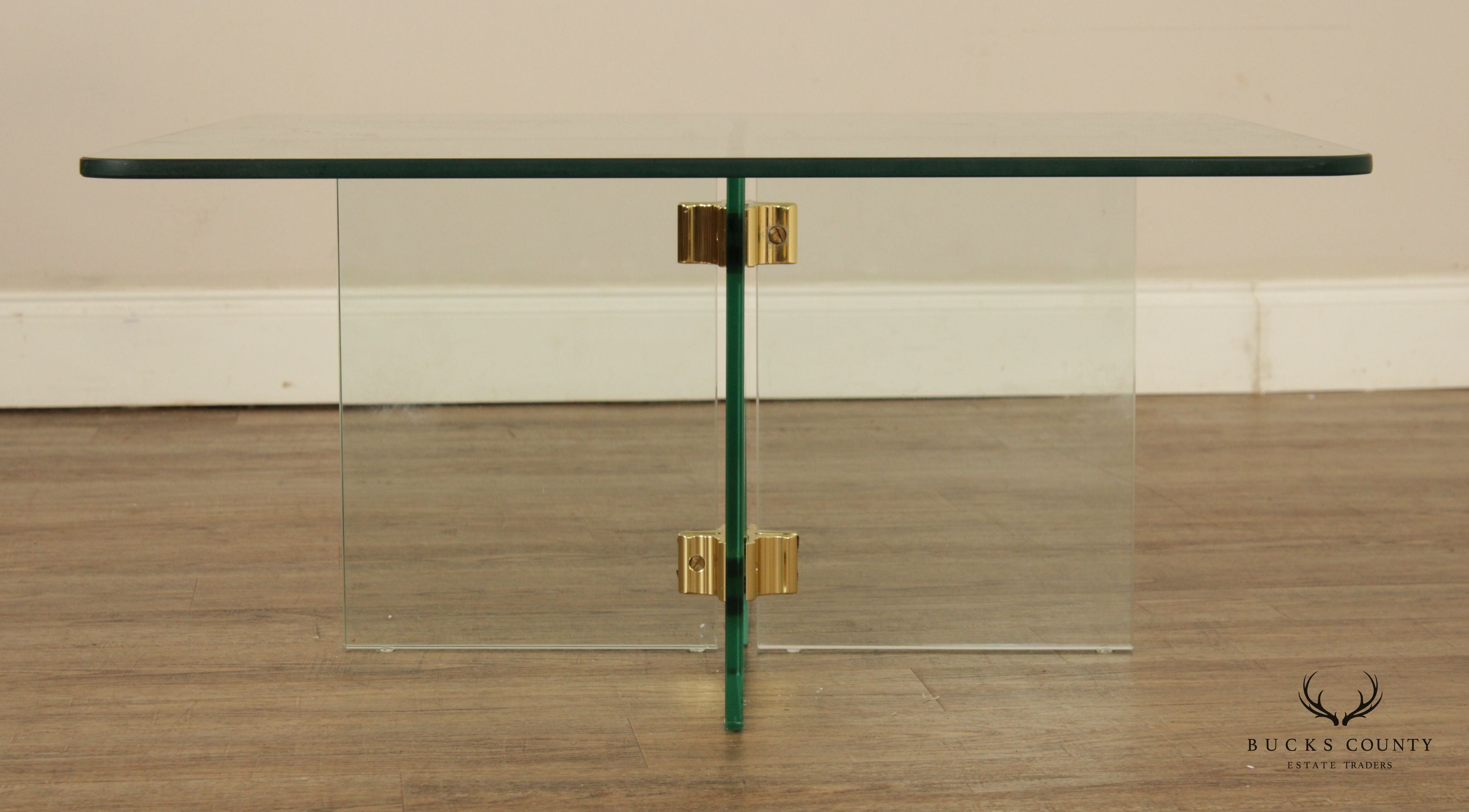 Leon Rosen for Pace Modern Glass Brass Coffee Table