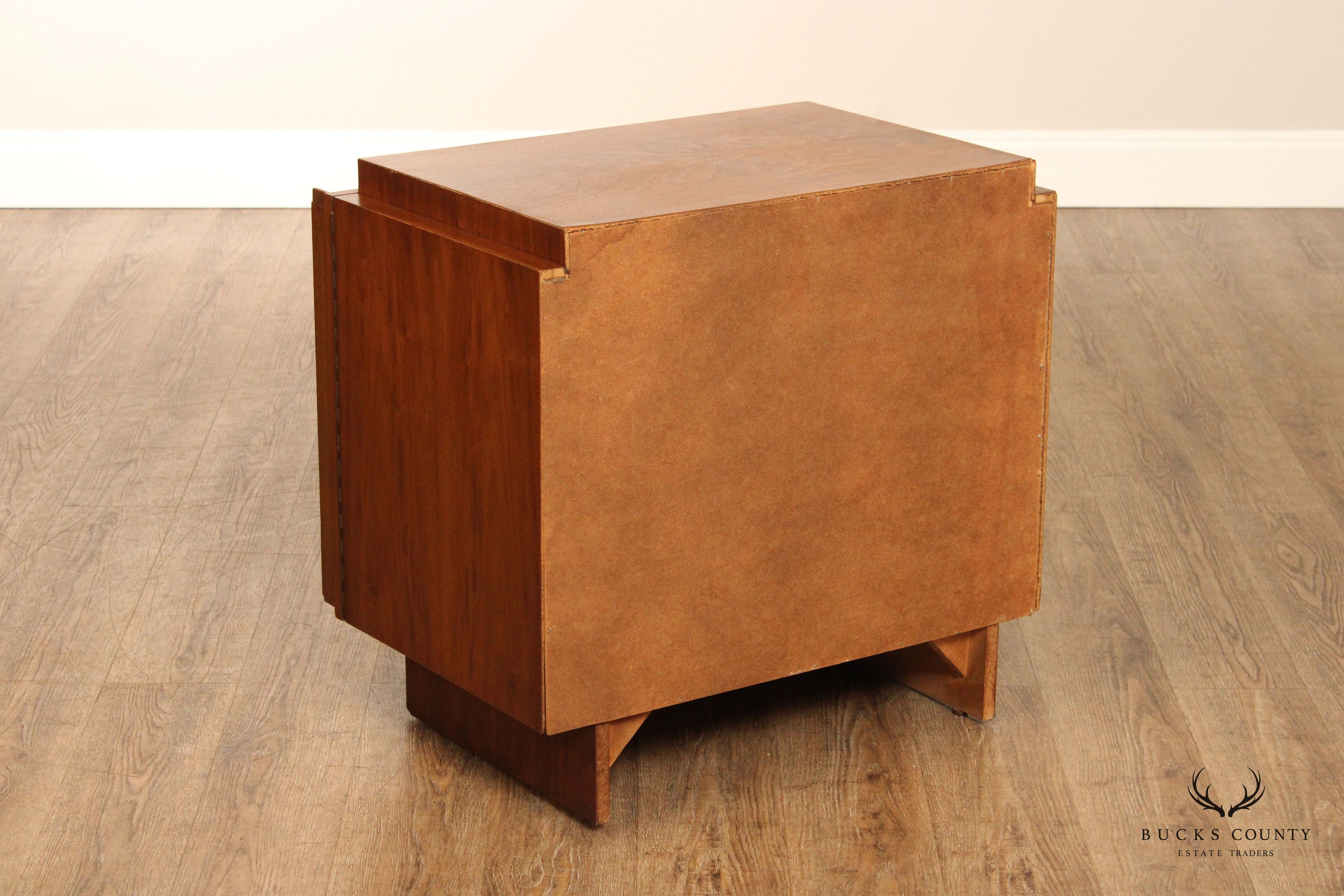 Tobago Mid Century Modern Sculpted Walnut Nightstand Cabinet