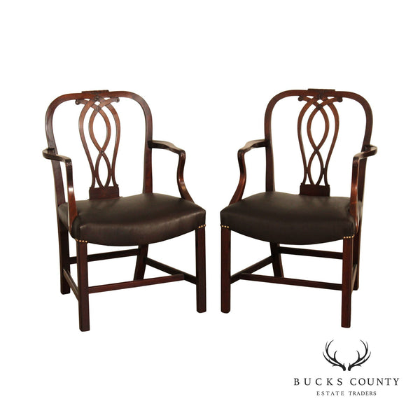 A.H. DAVENPORT CO. CHIPPENDALE STYLE CUSTOM MAHOGANY PAIR OF ARMCHAIRS