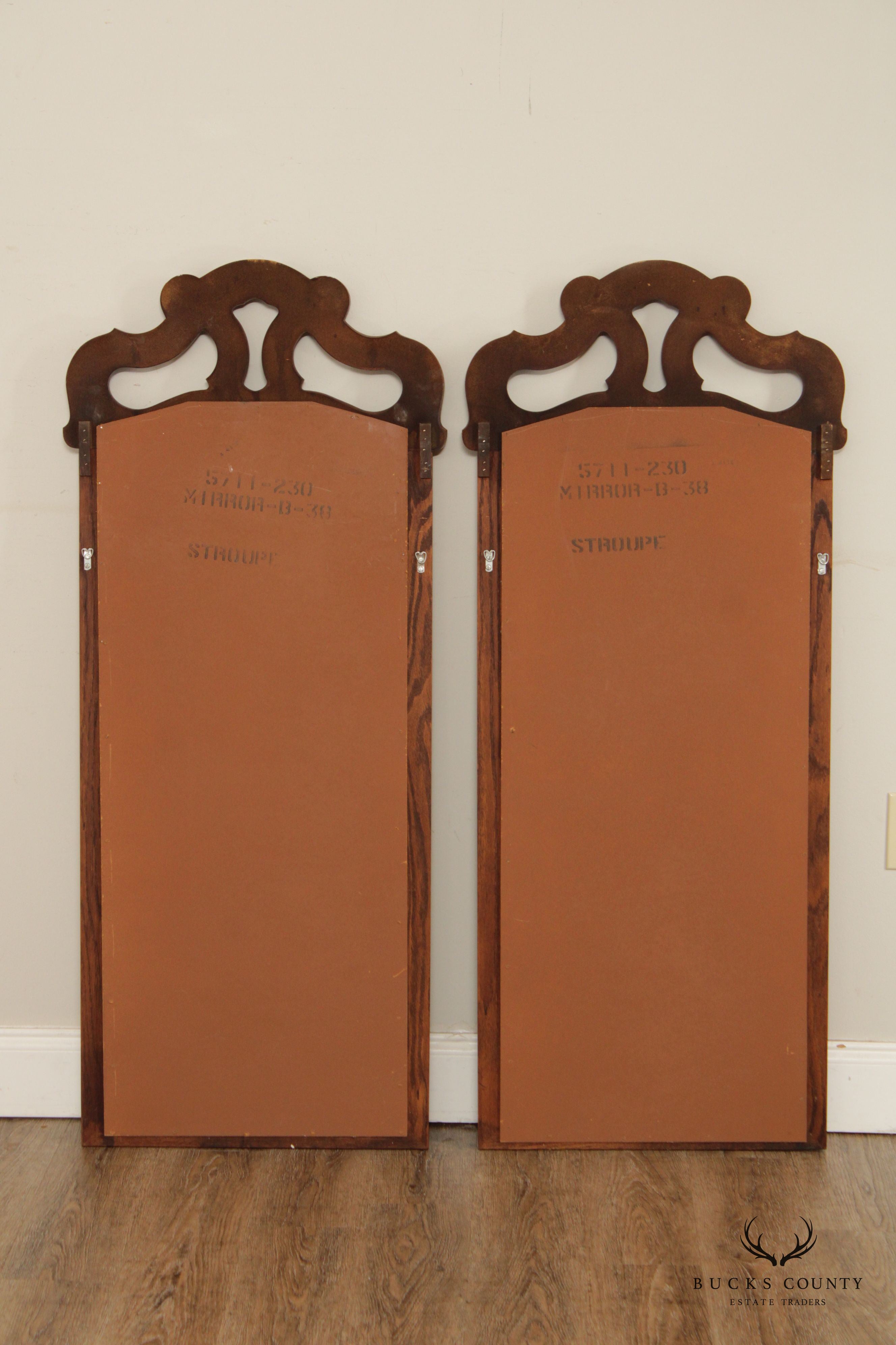 French Provincial Style Pair Of Oak And Pecan Frame Wall Mirrors