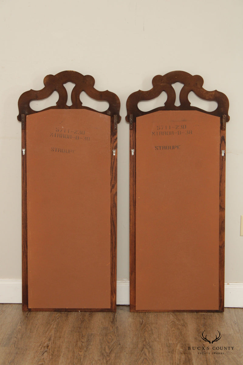 French Provincial Style Pair Of Oak And Pecan Frame Wall Mirrors