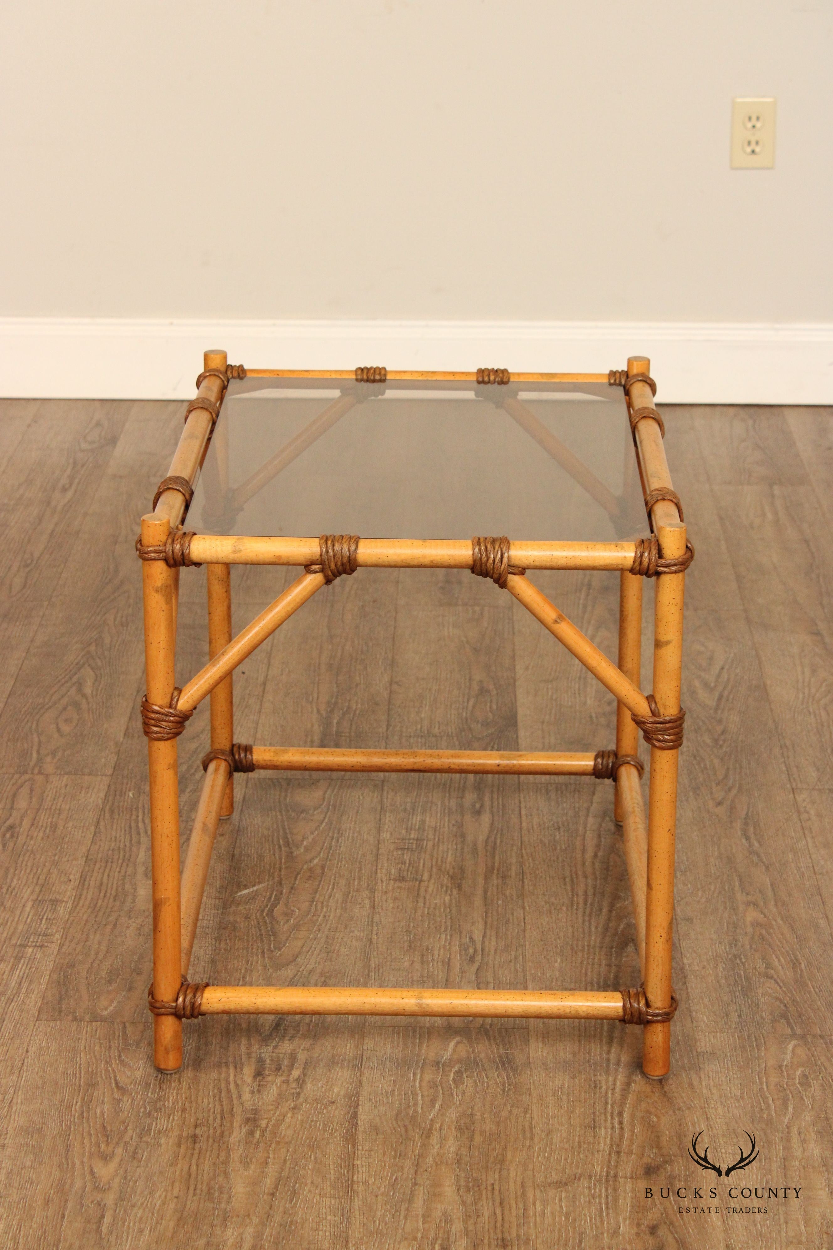 Vintage Faux Bamboo Glass Top Side Table