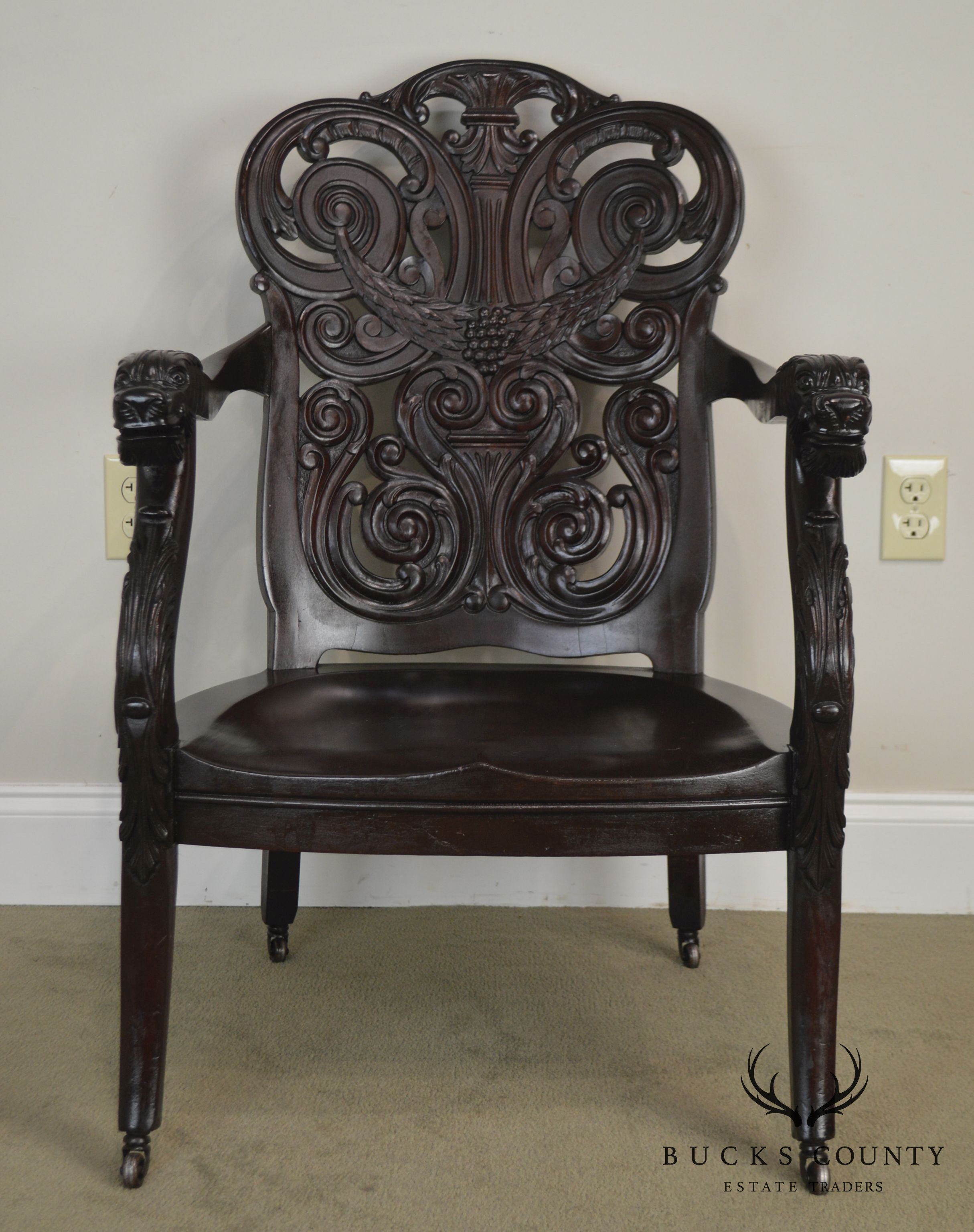 Antique 19th Century Renaissance Carved Mahogany Arm Chair