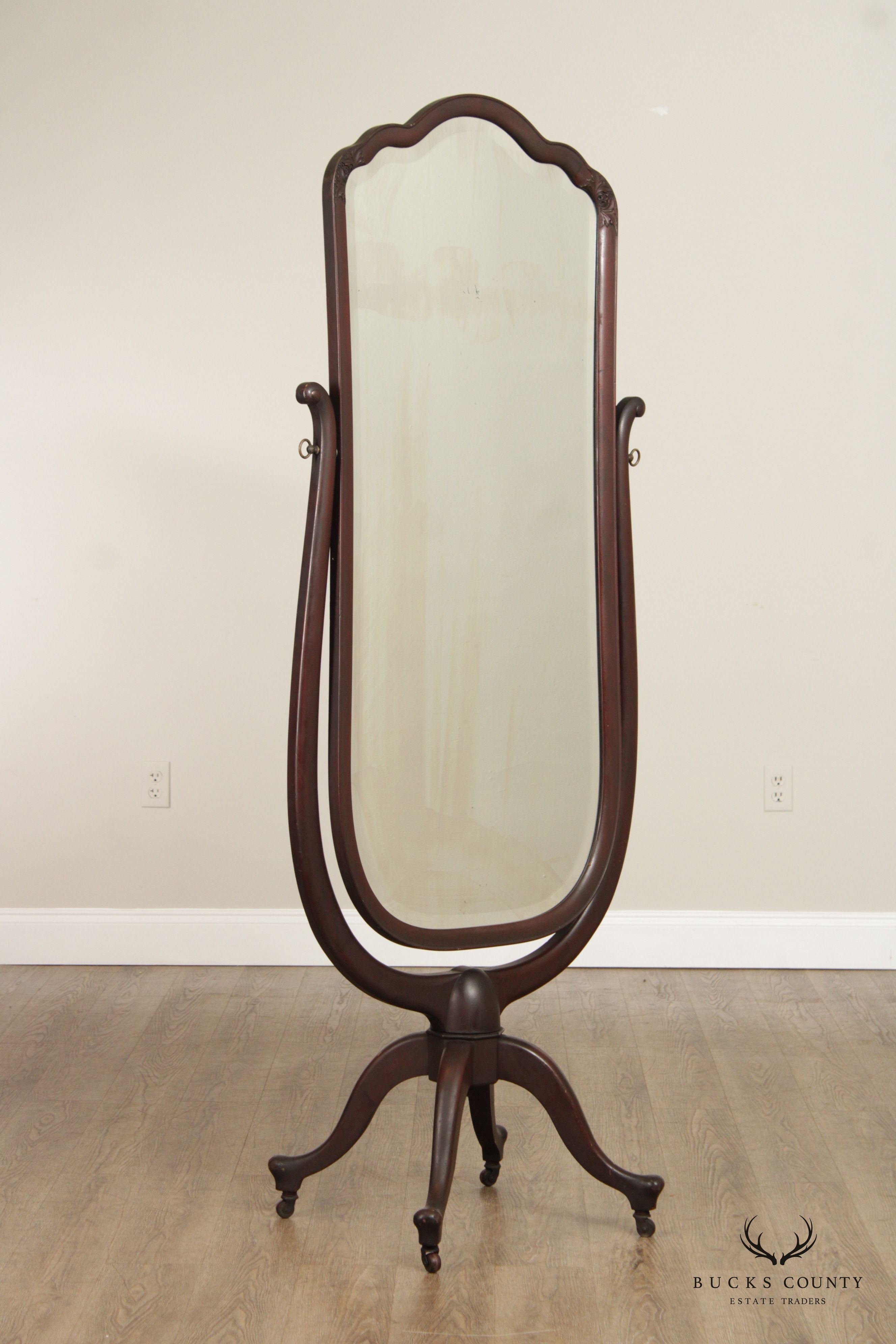 Antique Mahogany Cheval Standing Mirror