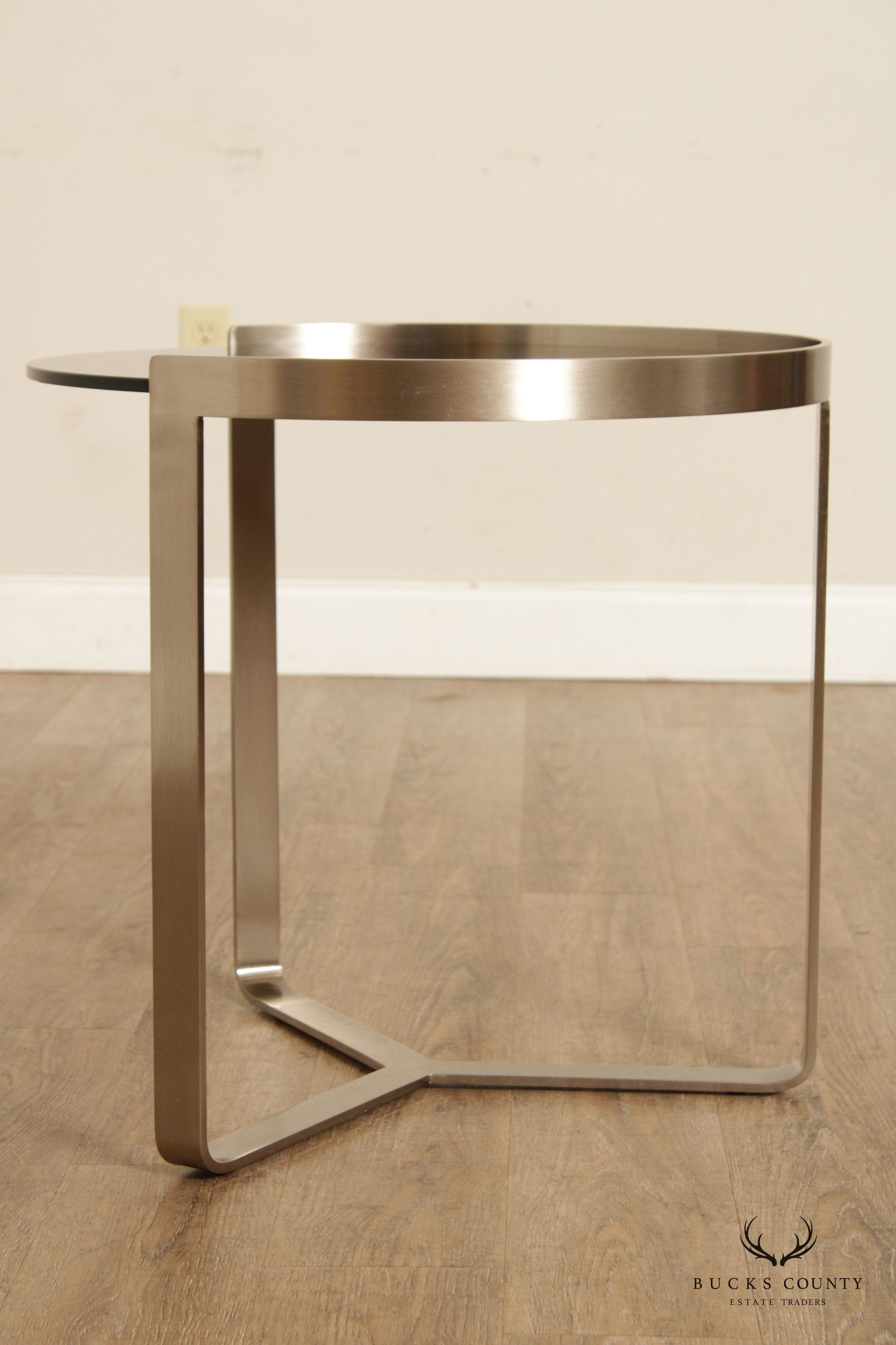 Modern Black Glass Metal Round Side Table