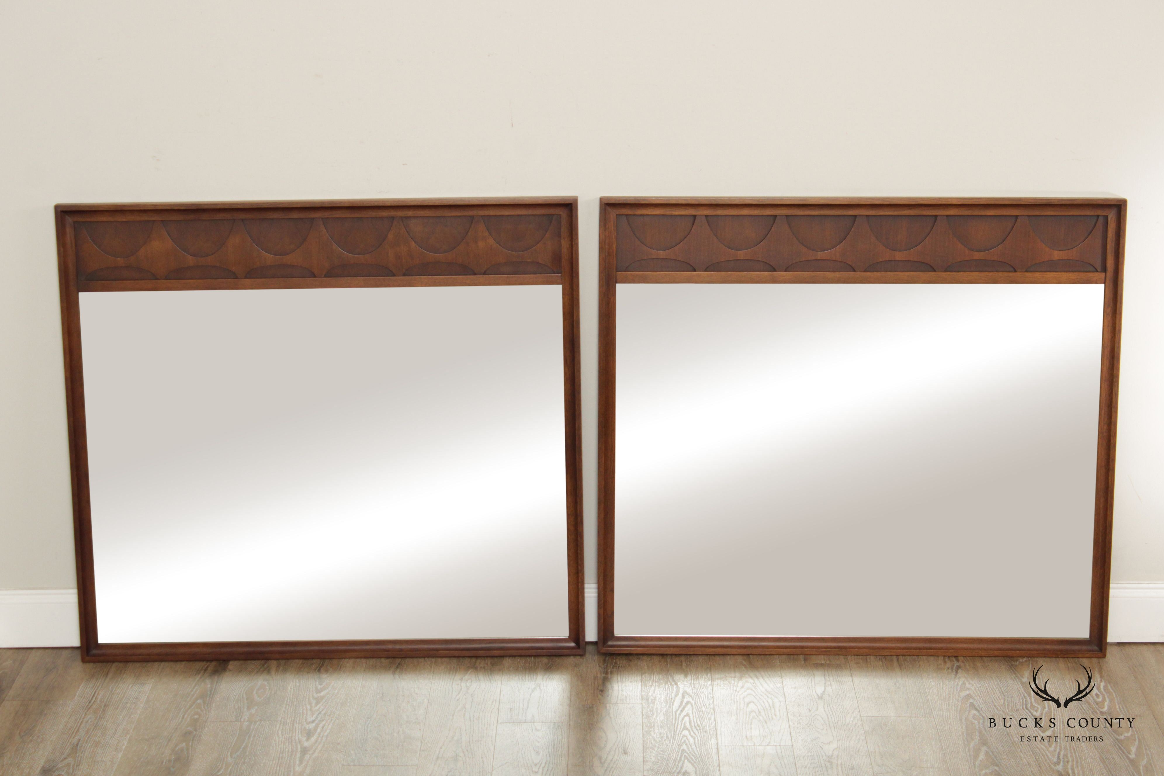 Broyhill Brasilia Mid Century Modern Pair Walnut Wall Mirrors