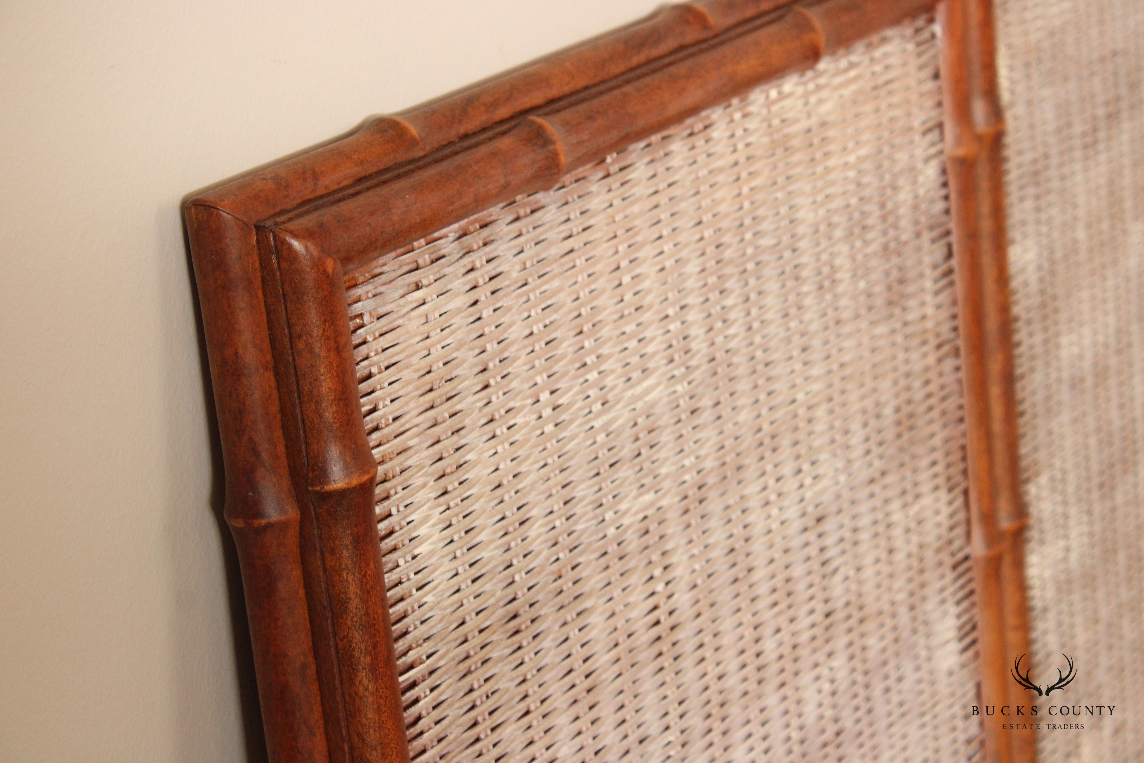 Mid Century Modern Faux Bamboo and Wicker King Size Headboard