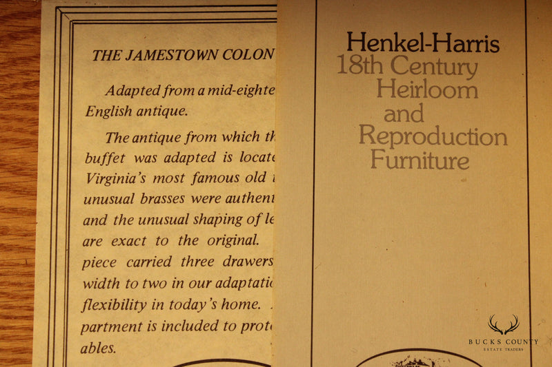 Henkel Harris Queen Anne Style 'Jamestown Colony' Walnut Buffet Sideboard