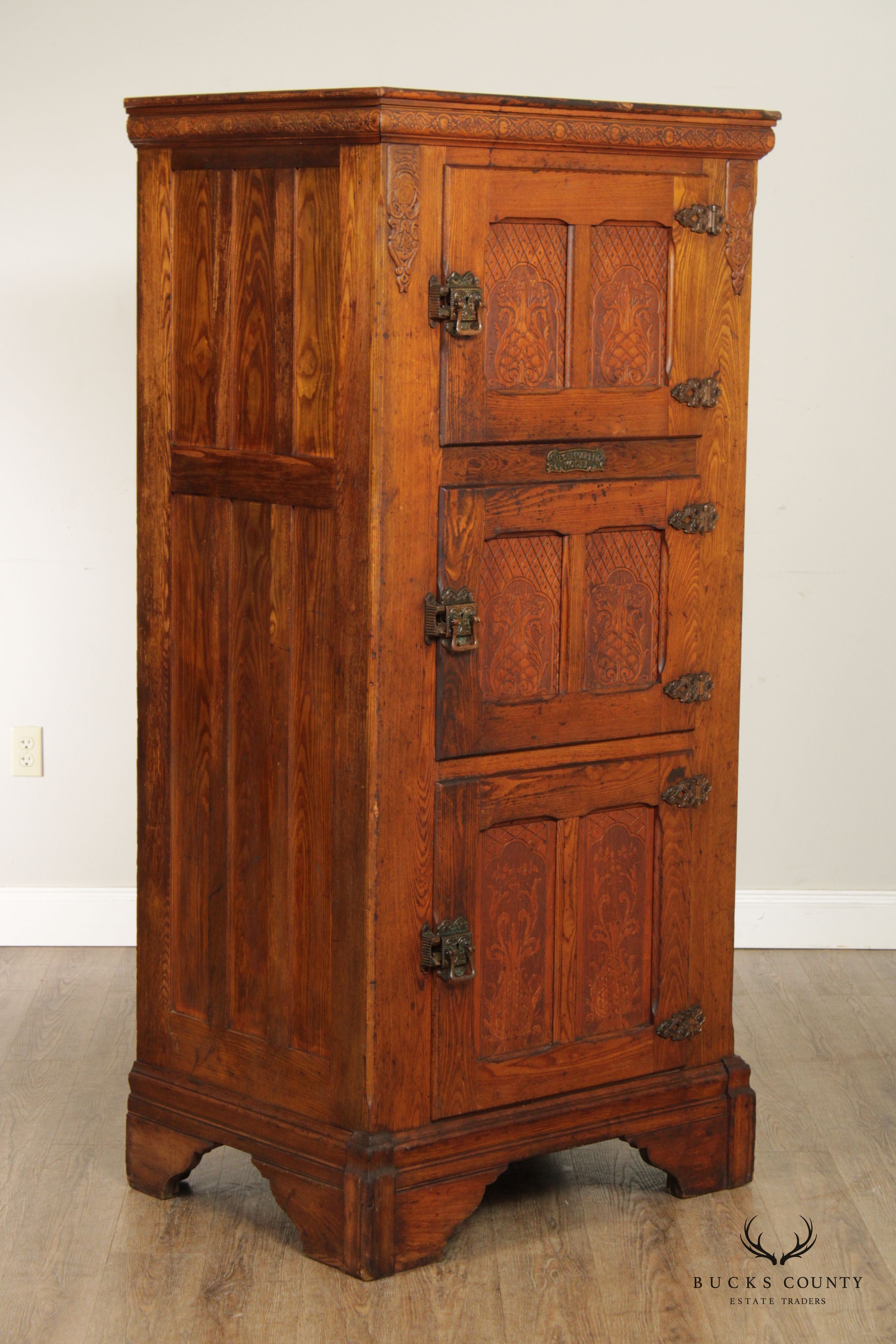 Siegel Cooper Co. Antique Monumental Oak Ice Box