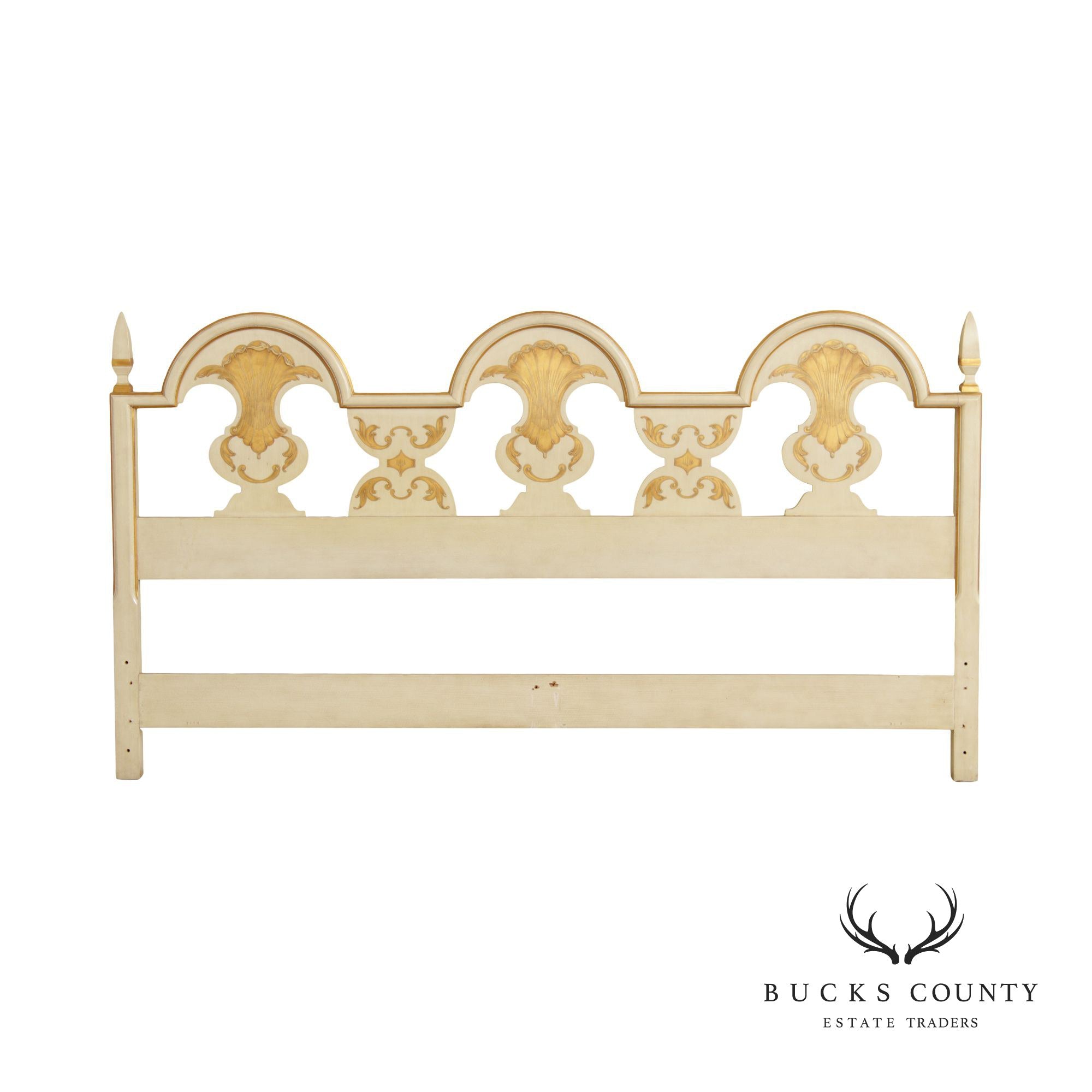 John Widdicomb Venetian Style Vintage Partial Gilt Painted King Size Headboard