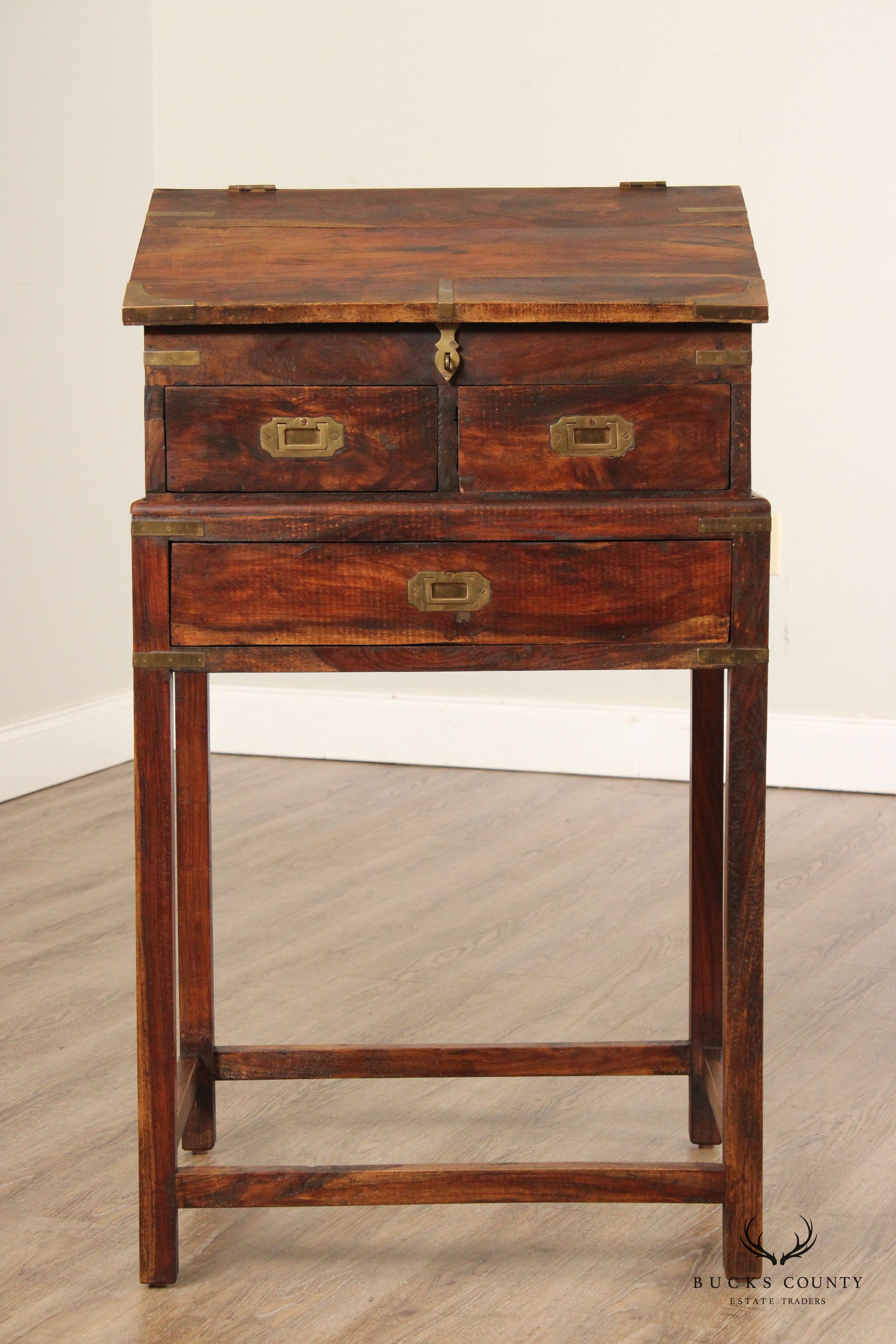 Antique Campaign Hardwood School Master's Writing Desk