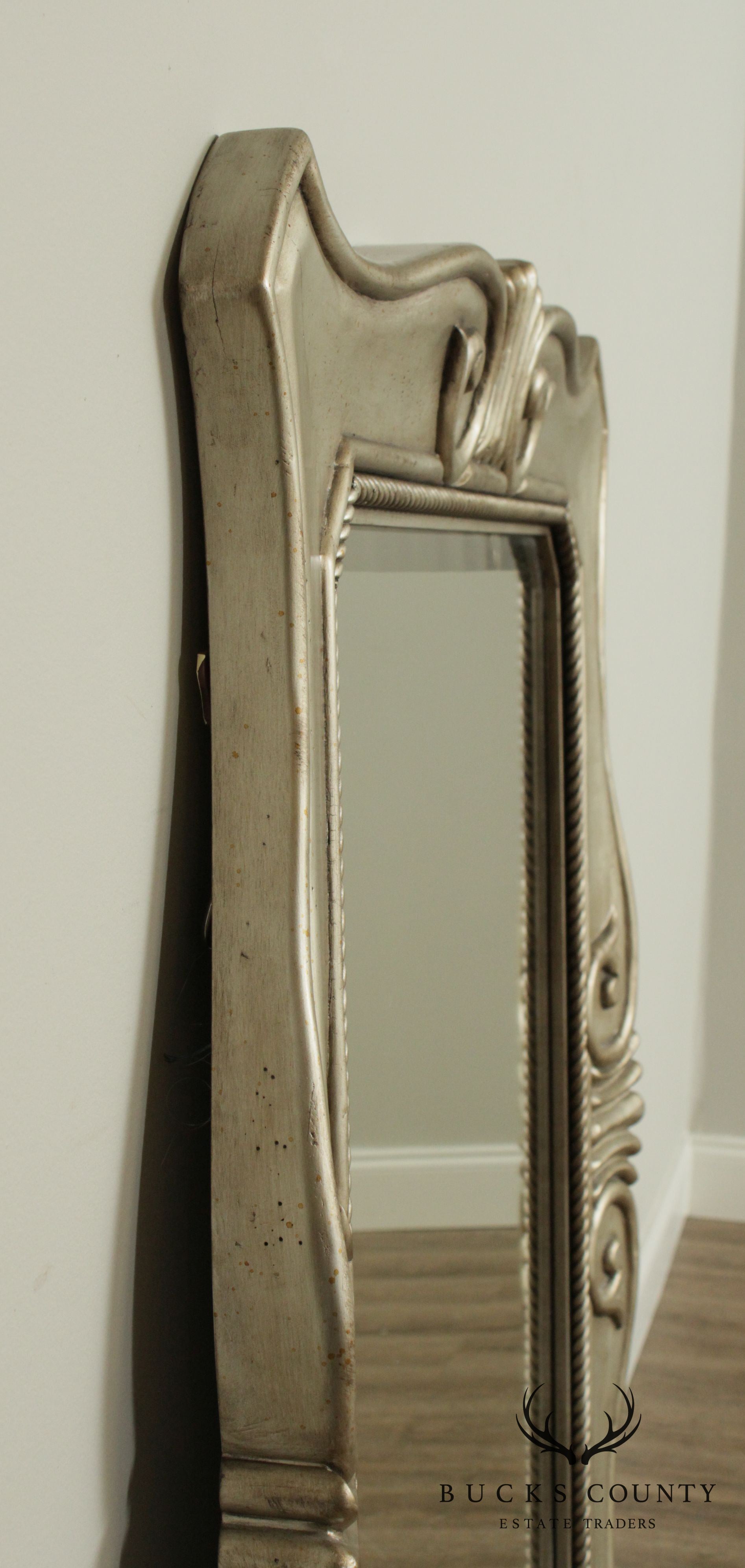 Hollywood Regency Silver Gilt Carved Wood Frame Mirror