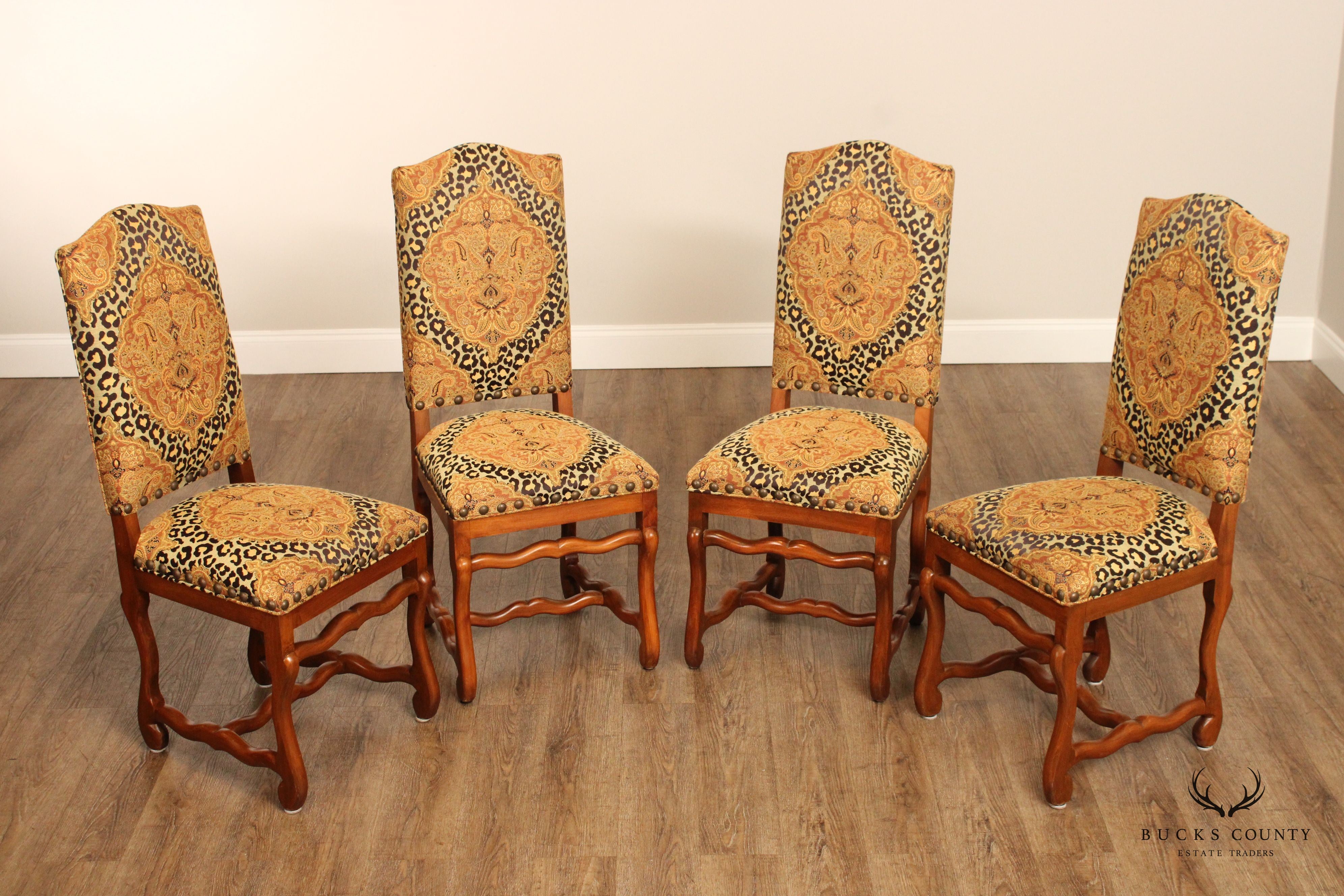 French Louis XIII Style Set of Four Dining Side Chairs