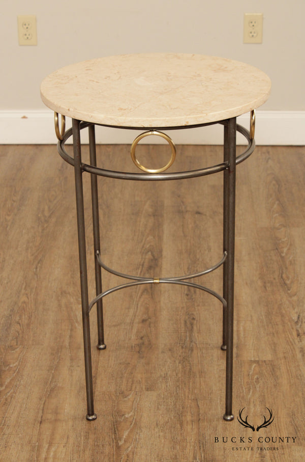 Forged Steel Base Round Marble Top Side Table