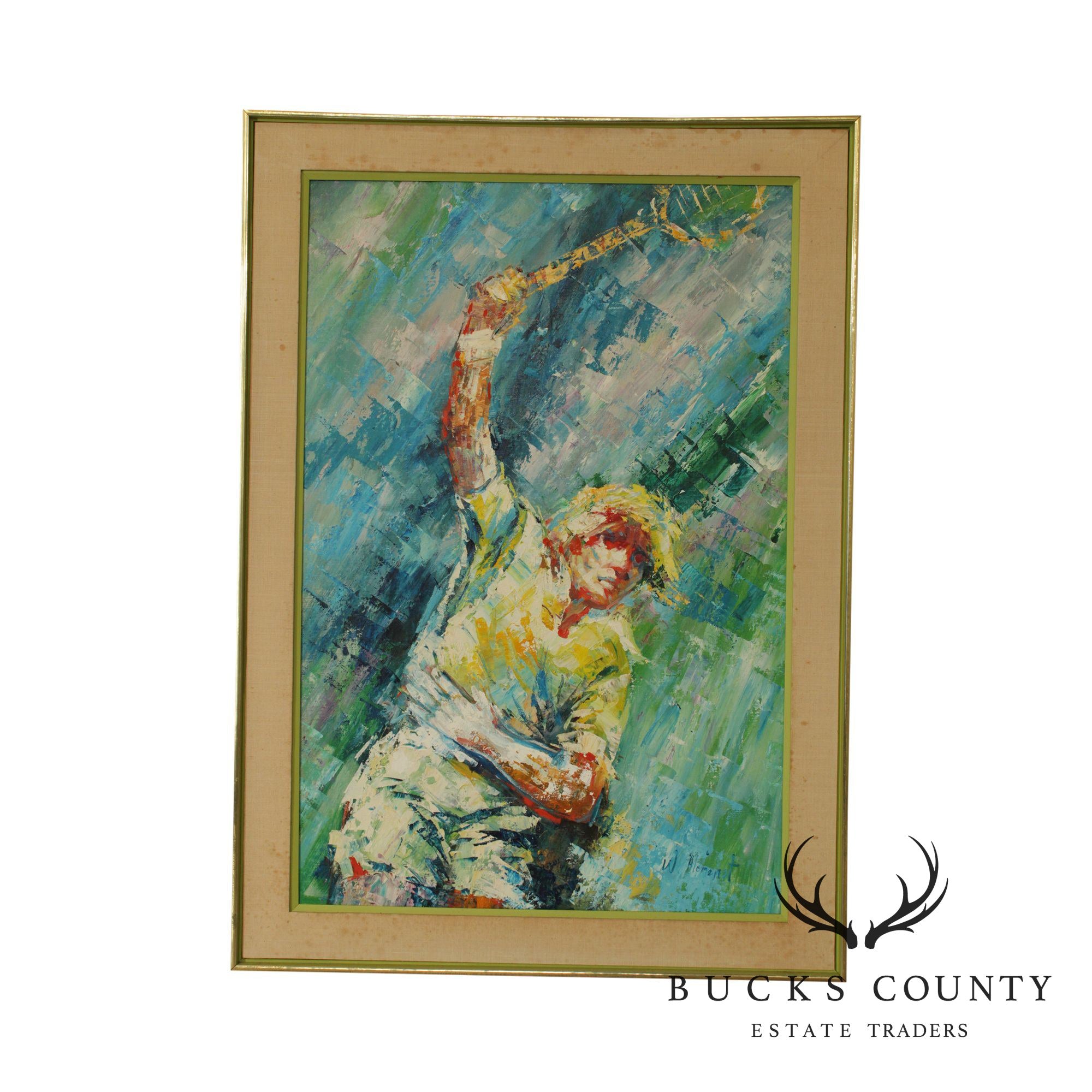 William Moninet Mid Century Expressionist Oil Painting of Tennis Player