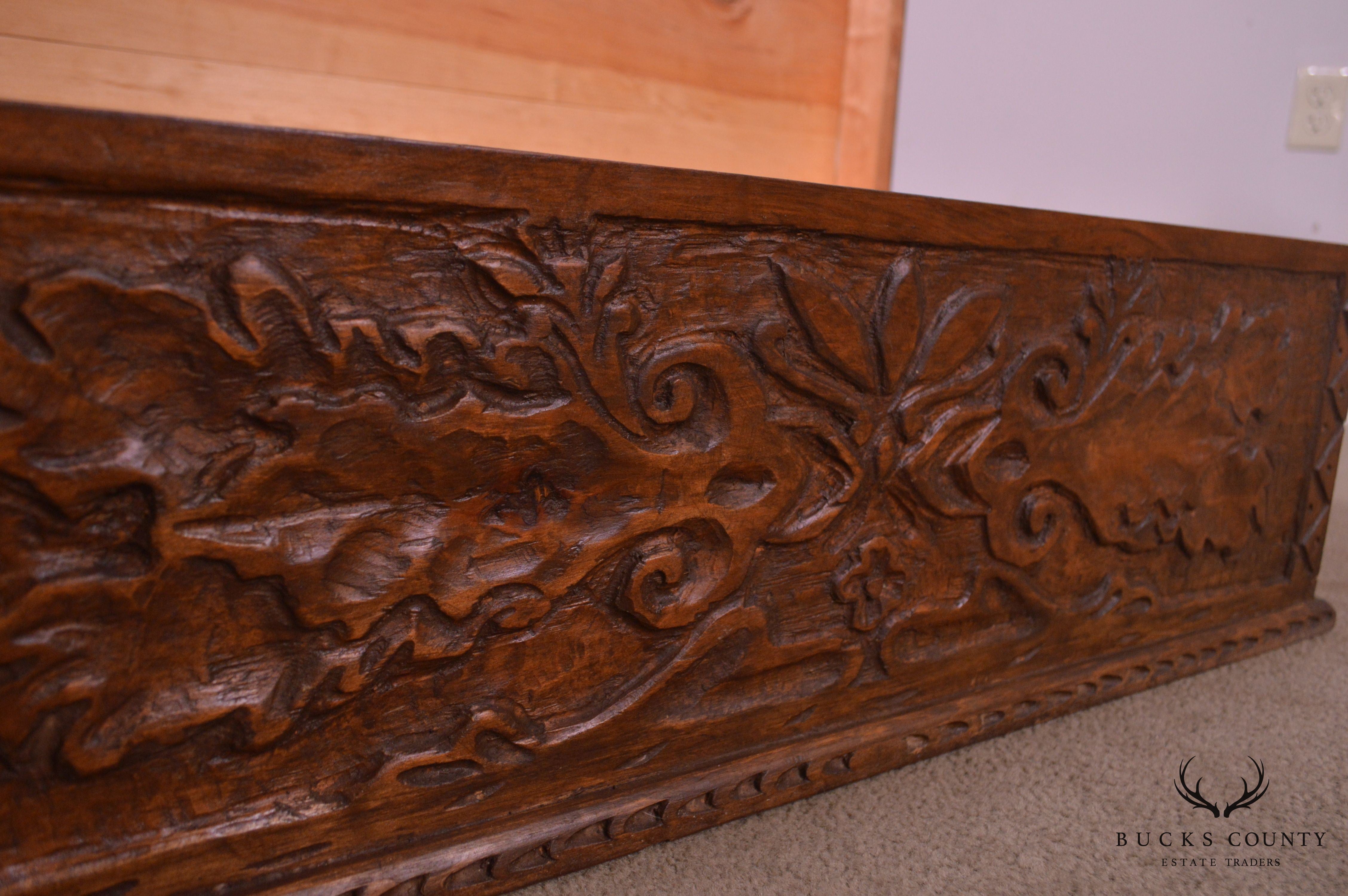 Antique Hand Carved Wood Chest with Eagle