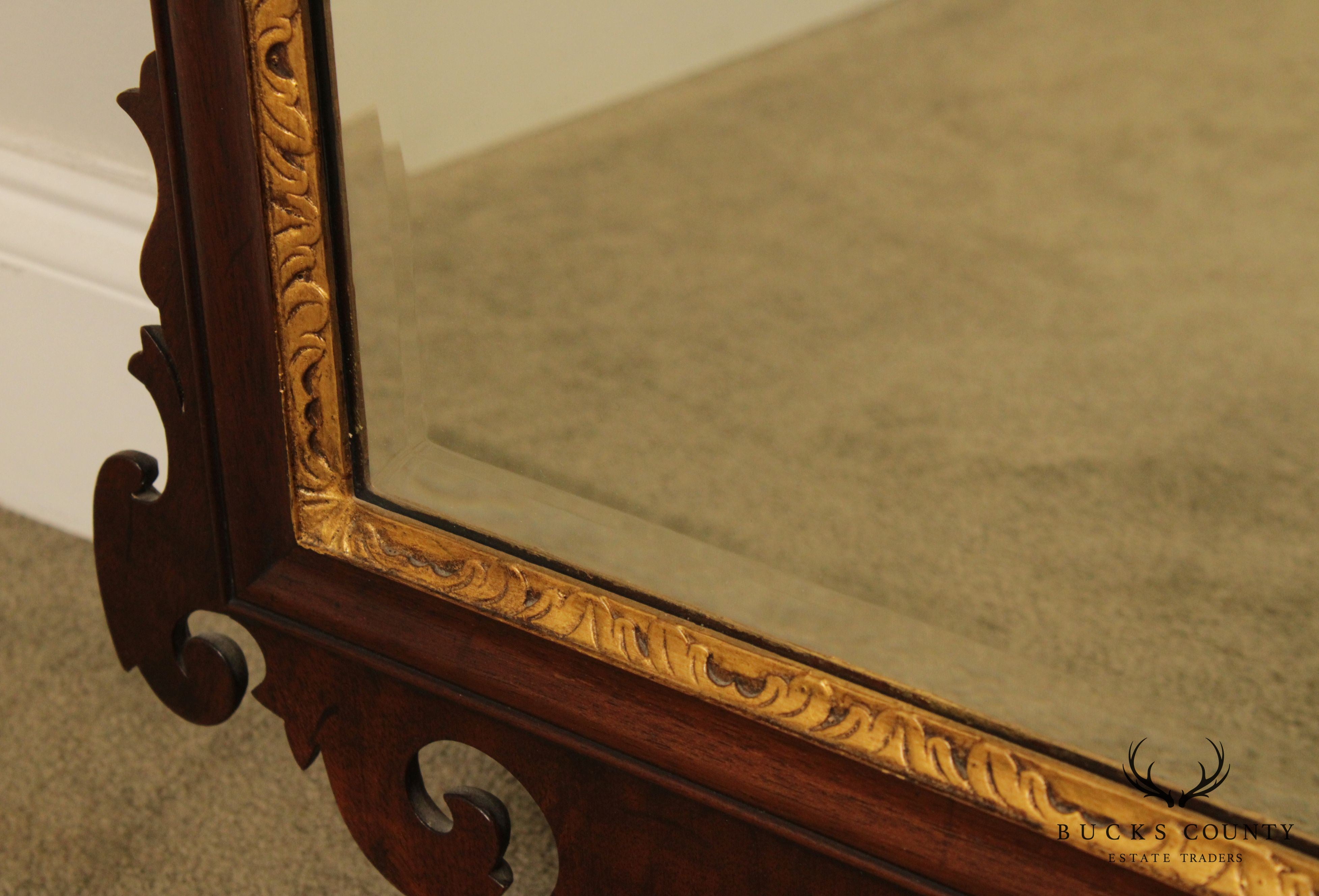 Chippendale Style Custom Quality Mahogany Partial Gilt Mirror