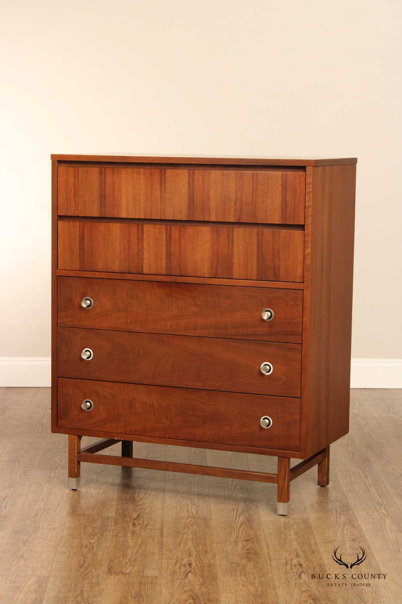 Stanley Furniture Mid Century Modern Walnut Tall Chest of Drawers