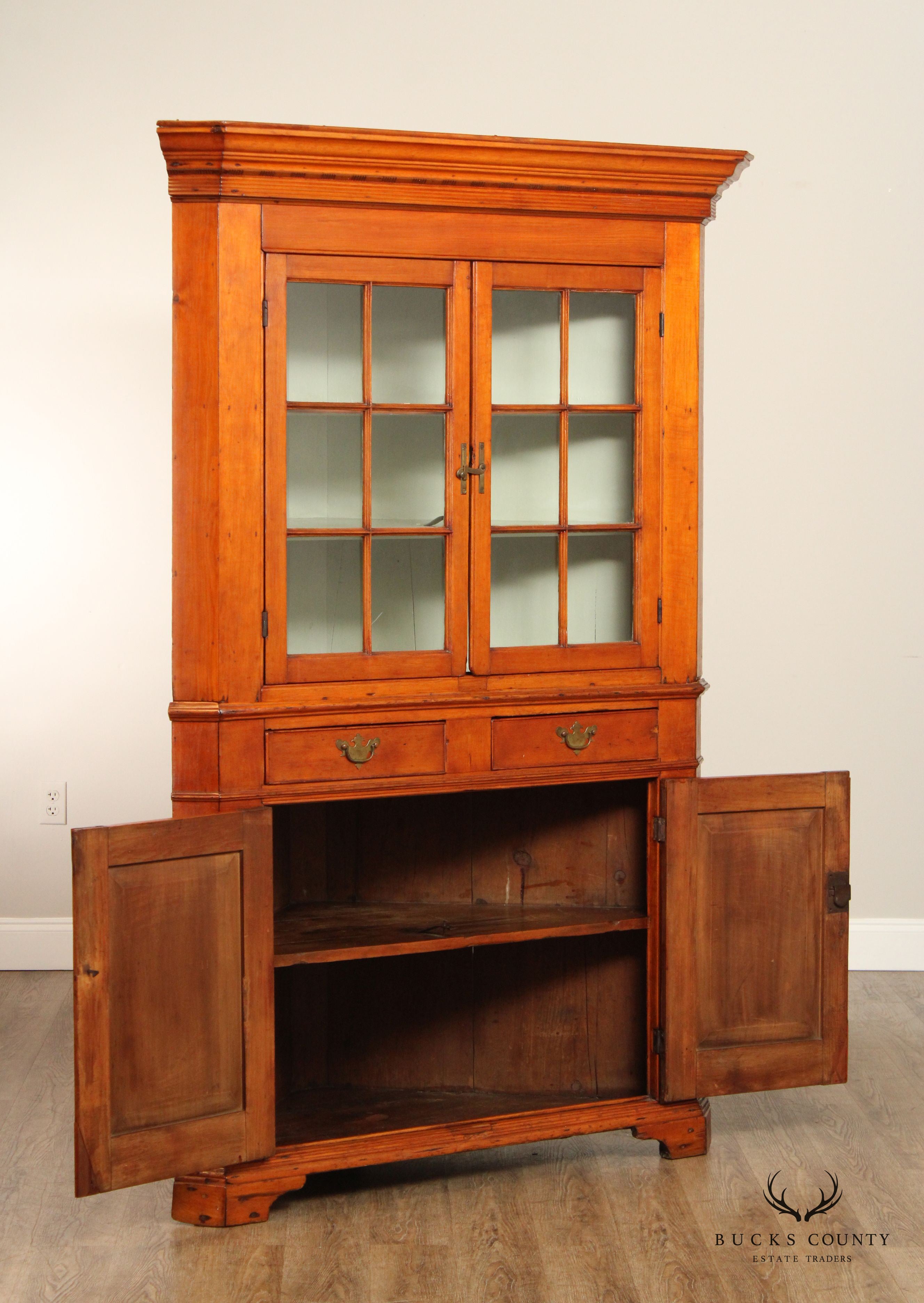 Antique American Chippendale Farmhouse Style Cherry Corner Cabinet