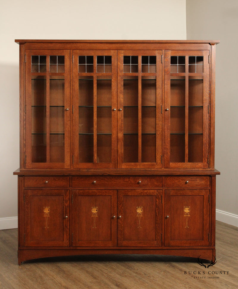 Stickley Mission Collection Inlaid Oak Harvey Ellis Four-Door Buffet China Cabinet
