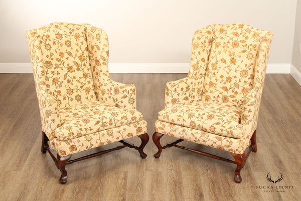 Queen Anne Style Vintage Pair of Mahogany Wing Chairs