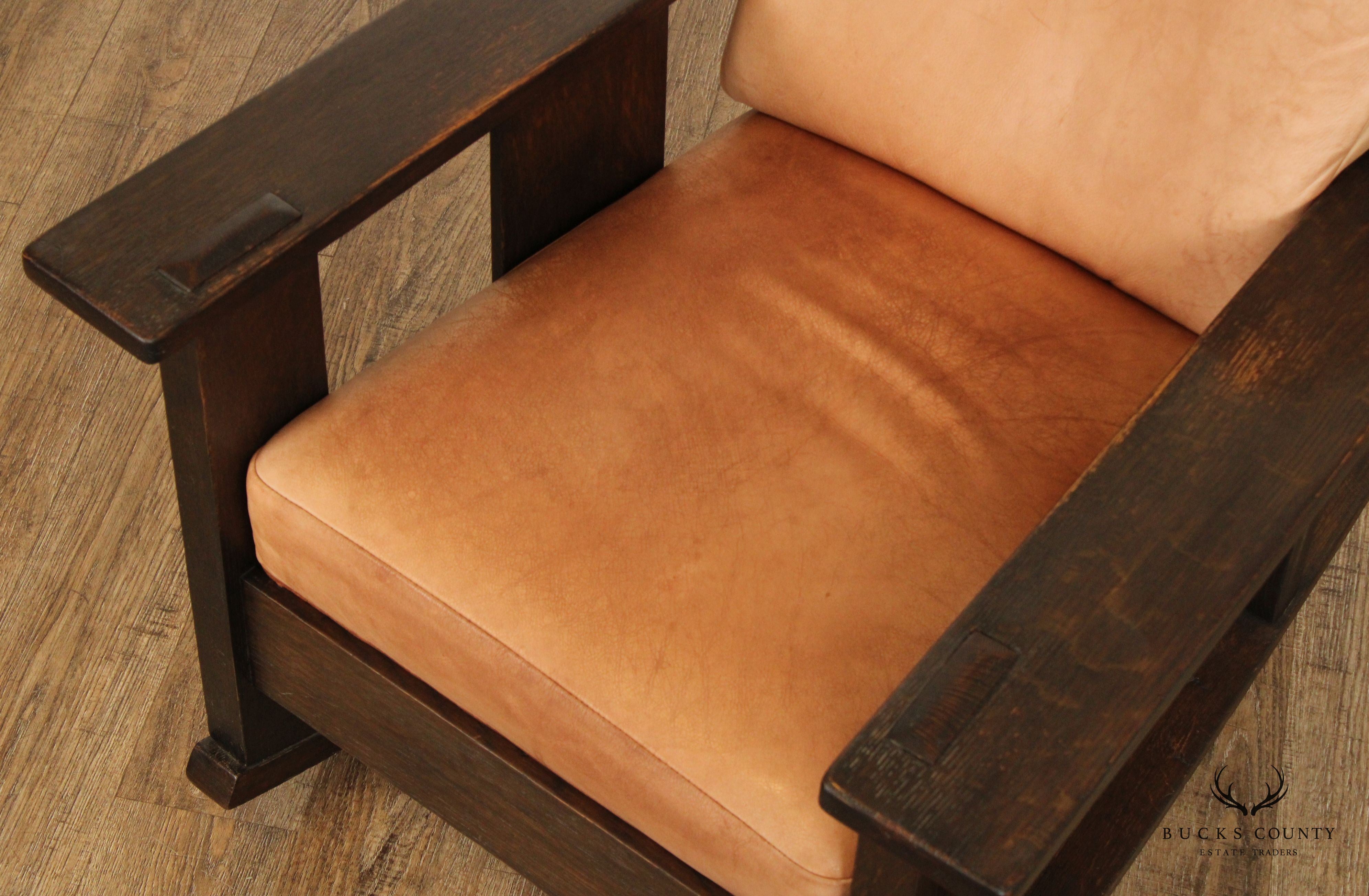 Oak Craft Antique Mission Oak and Leather Rocking Chair