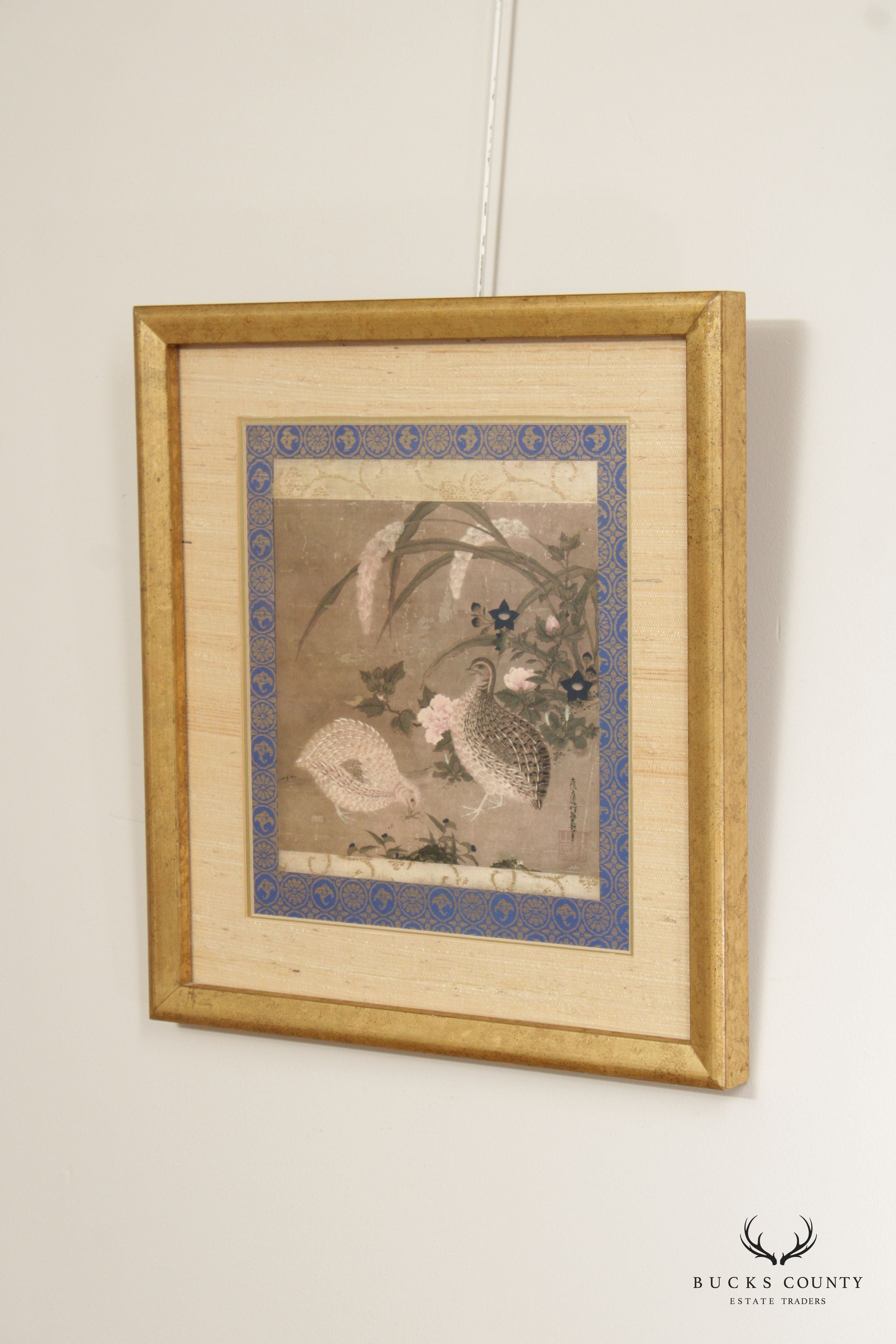 Tosa Mitsuoki Vintage 'Quails and Flowers' Framed Art Print