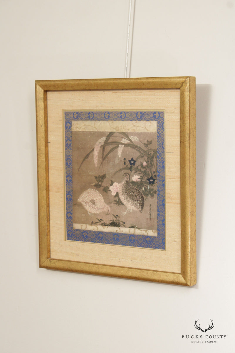 Tosa Mitsuoki Vintage 'Quails and Flowers' Framed Art Print