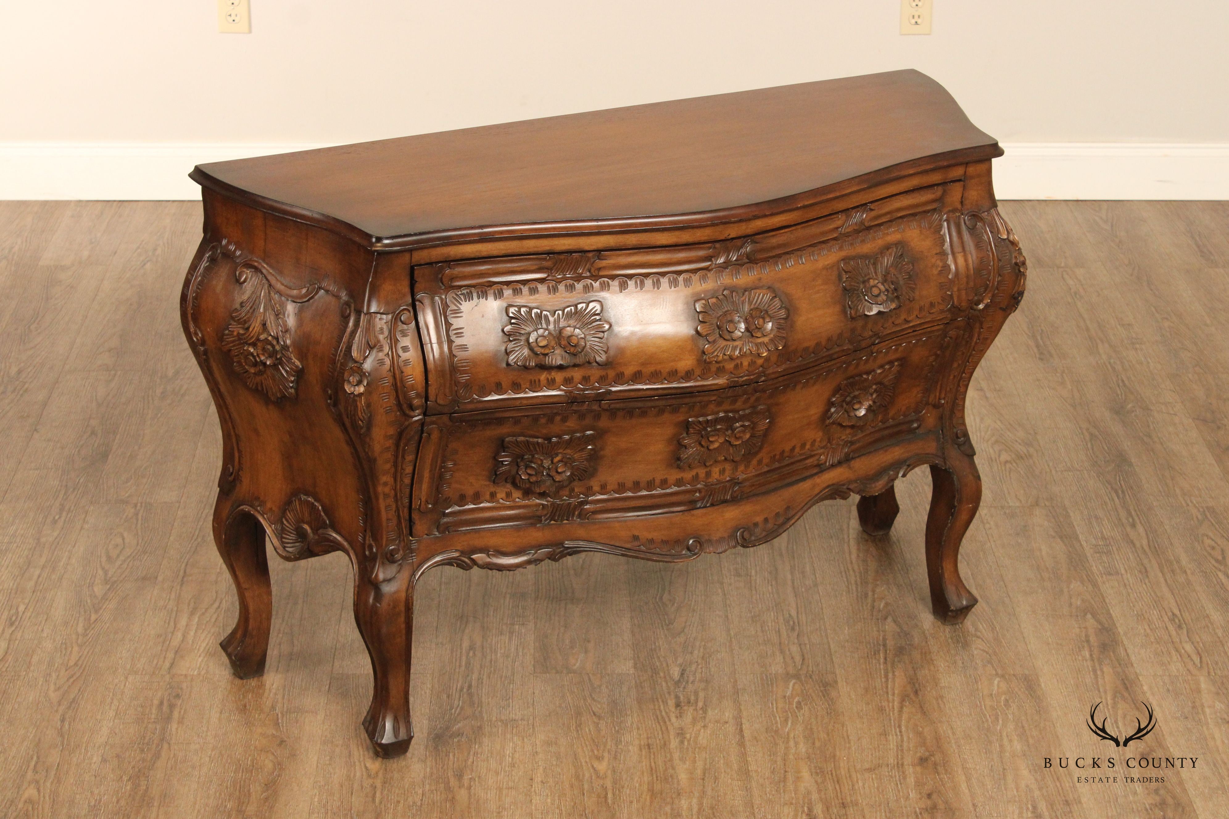 Italian Provincial Style Floral Carved Bombe Chest