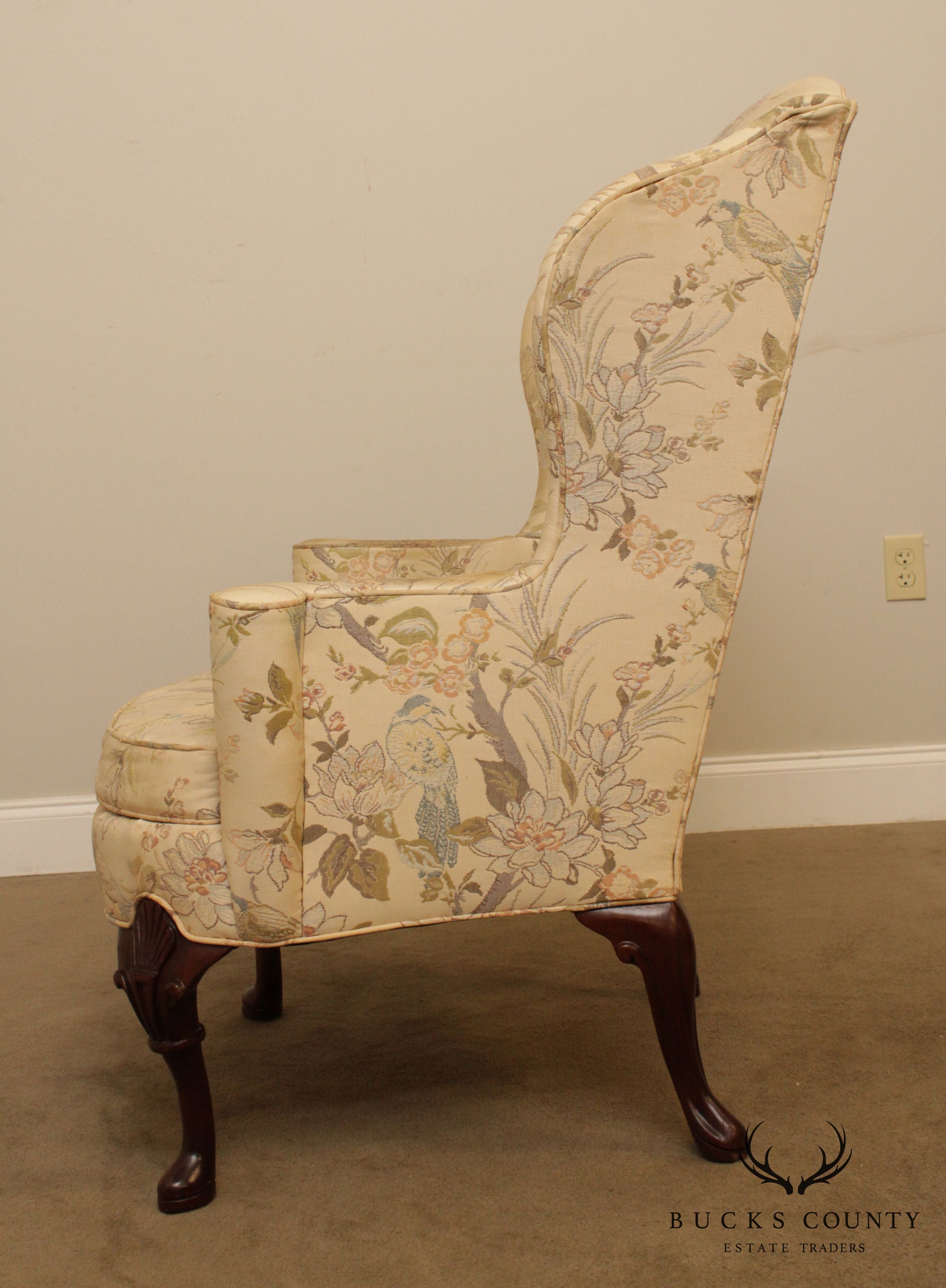 Hickory Chair Vintage Mahogany Queen Anne Style Wing Chair Frame