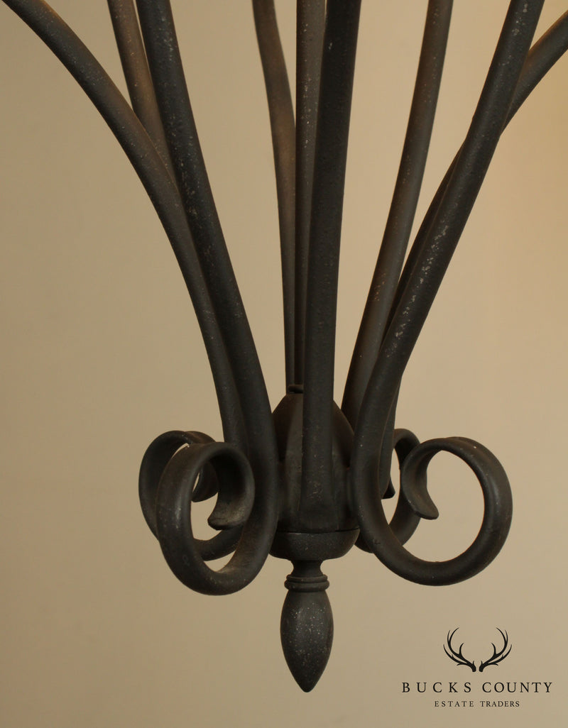 Tuscan Style Quality Wrought Iron Chandelier, 4 Glass Shades