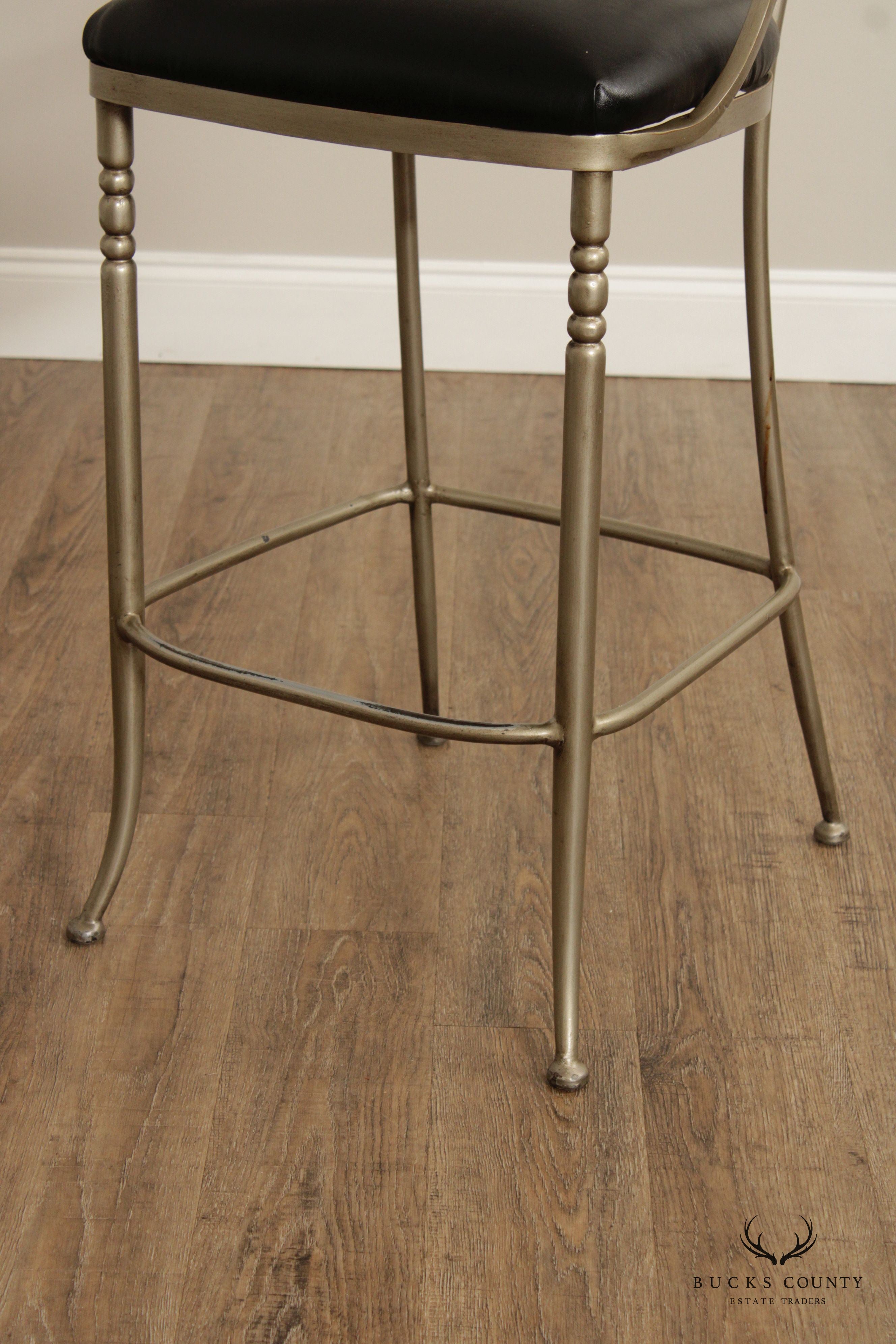 French Style Pair of Iron Frame Bar Stools