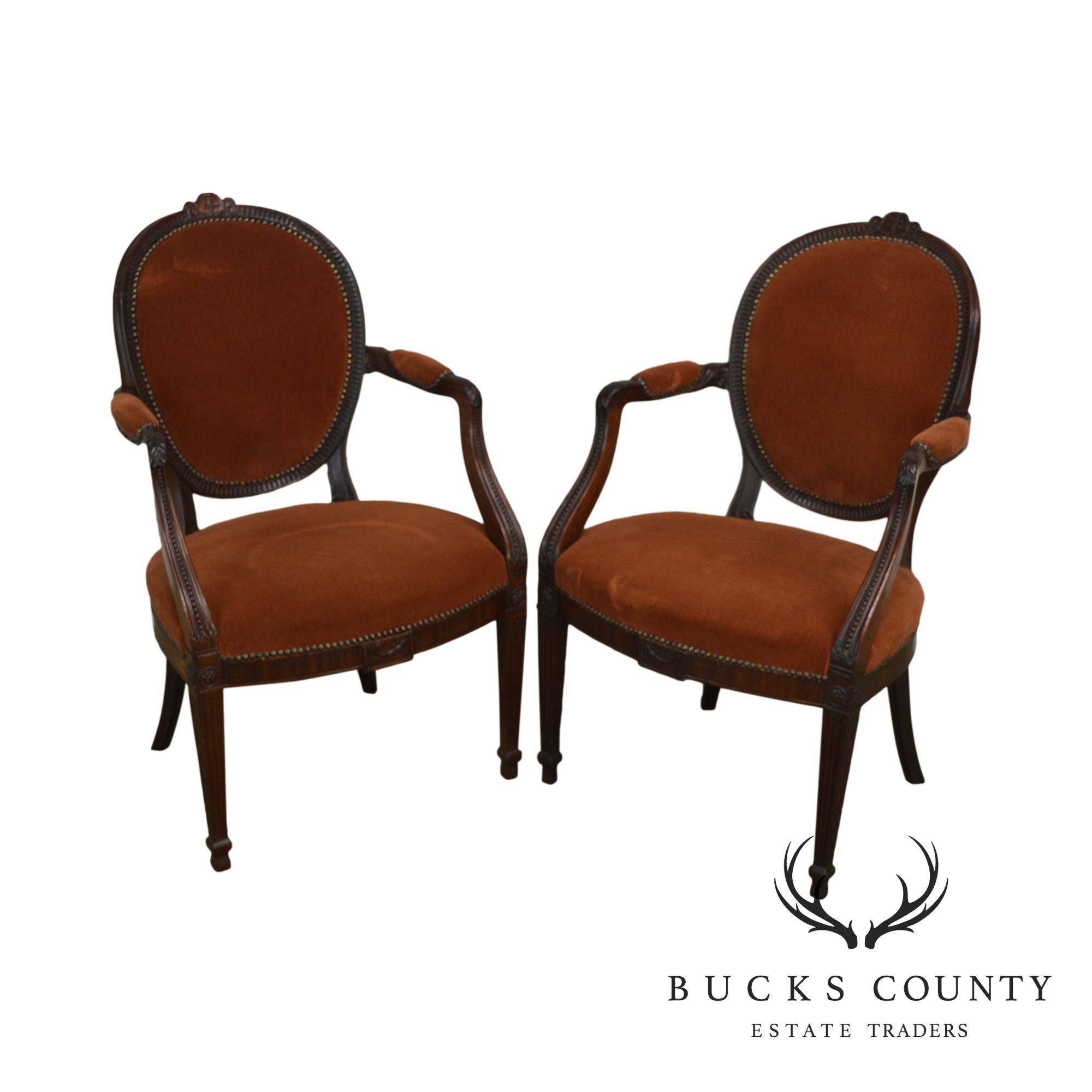 Regency Style Antique Mahogany Frame Pair Armchairs