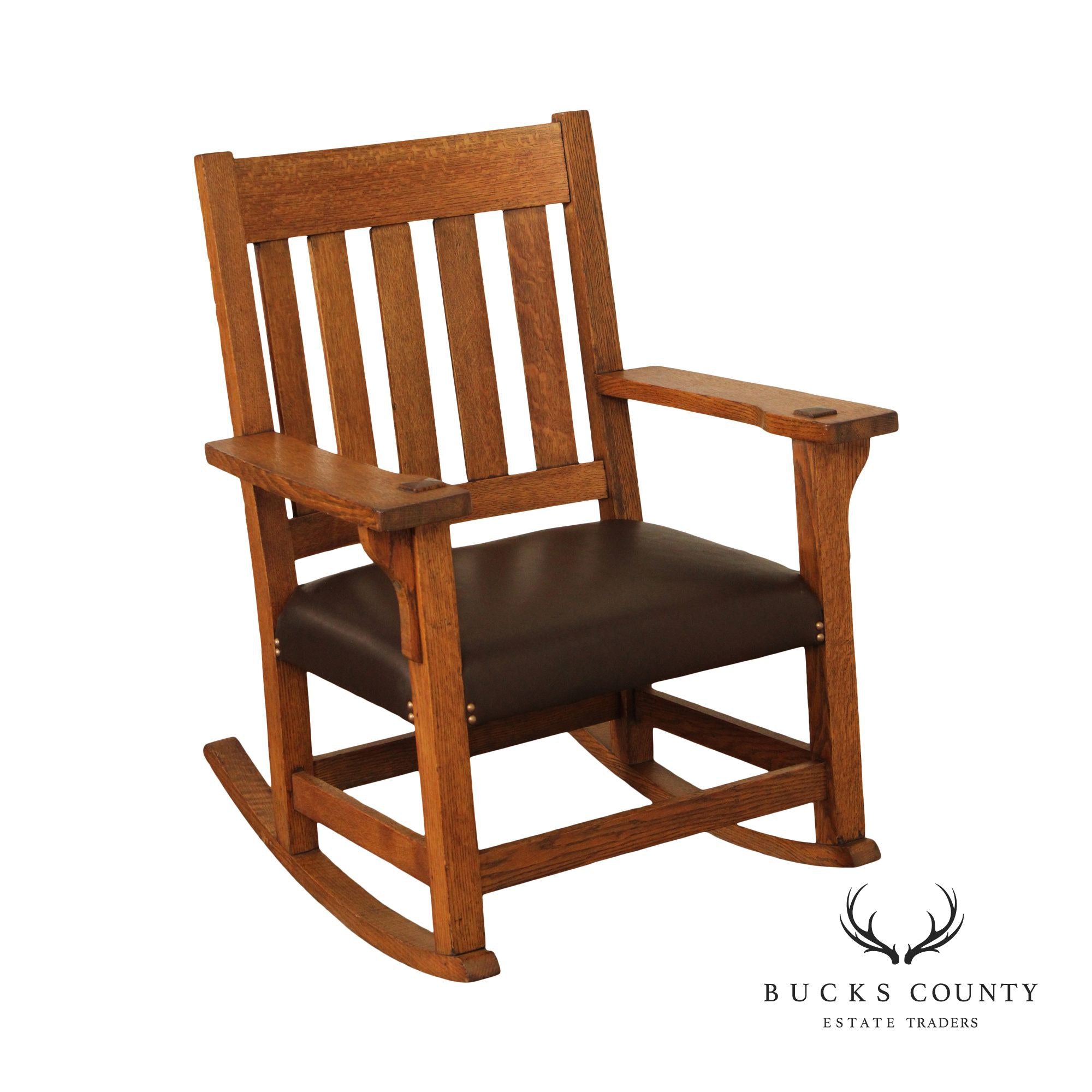 Antique Mission Oak and Leather Rocking Chair