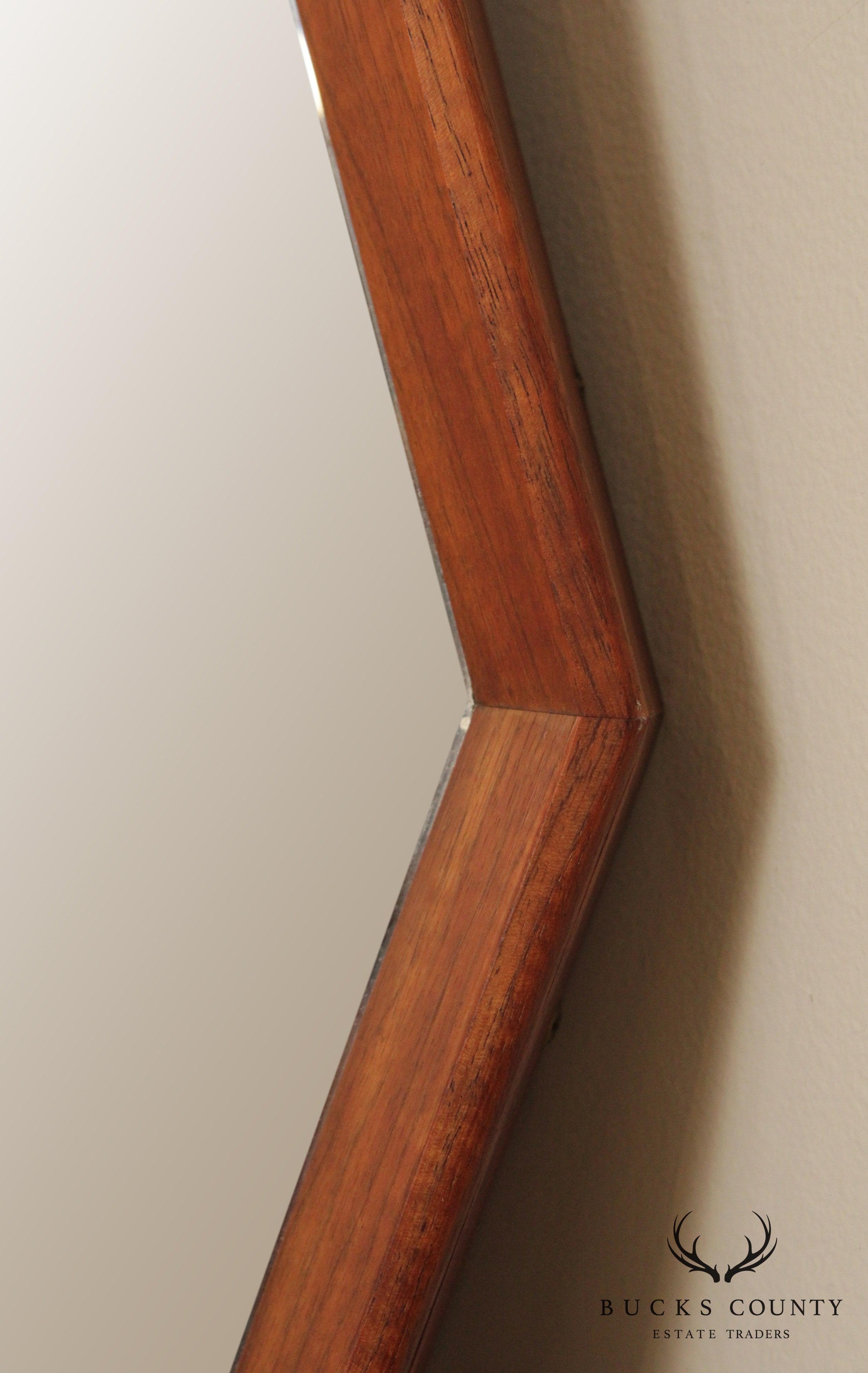 Mid Century Modern Walnut Hexagon Wall  Mirror