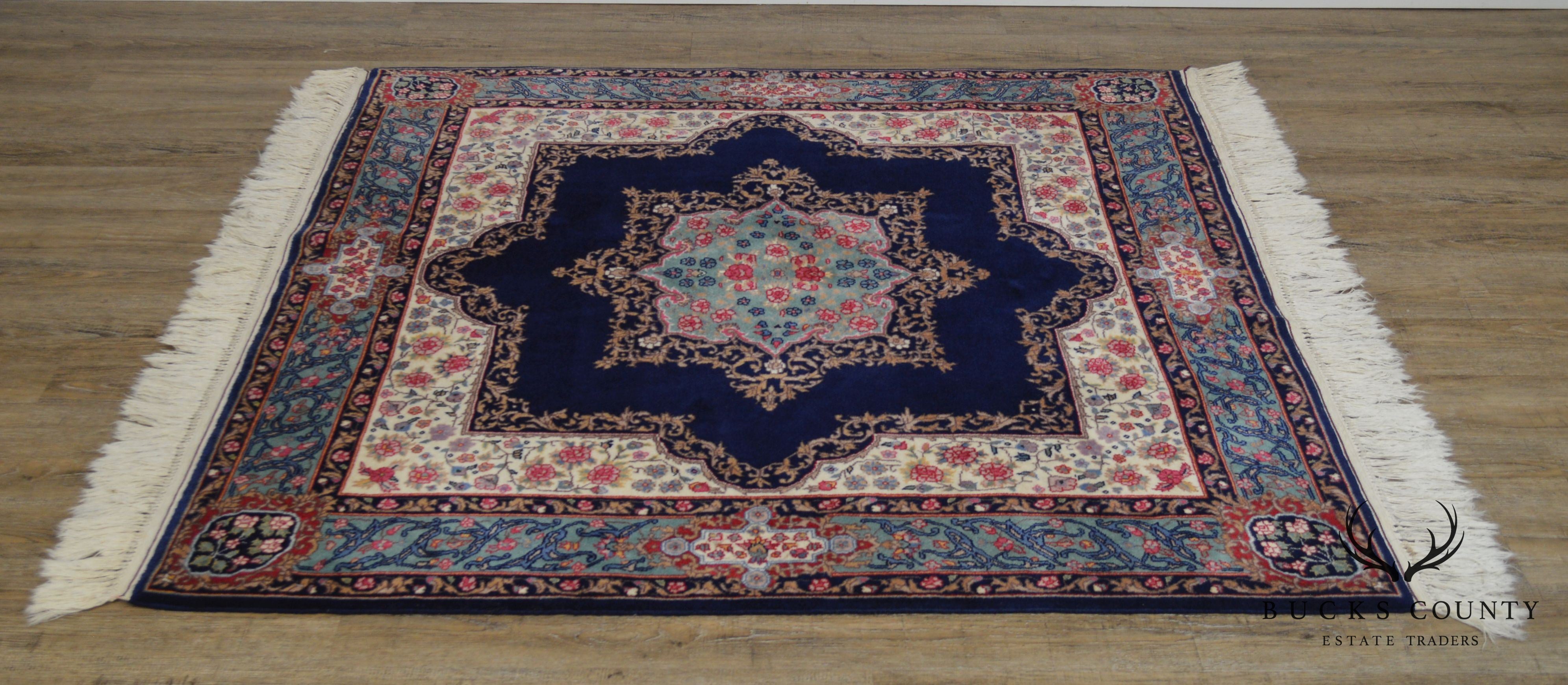 Fine Quality Hand Tied Blue Kirman 71"x60.5" Area Rug