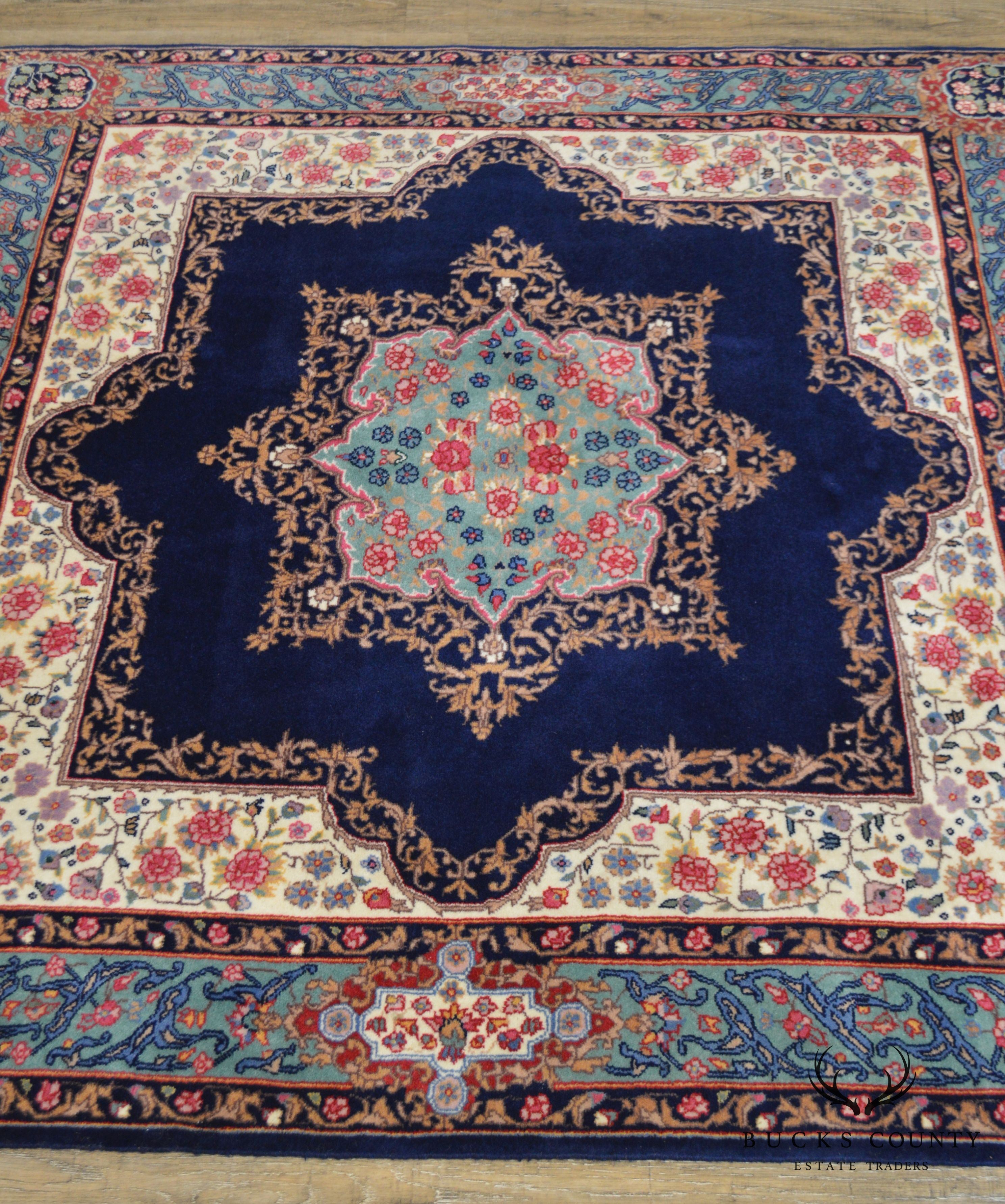 Fine Quality Hand Tied Blue Kirman 71"x60.5" Area Rug