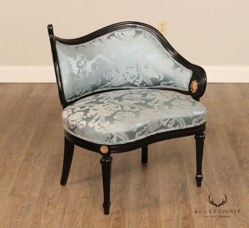 Italian Louis XVI Style Pair of Ebonized and Partial Gilt Parlor Chairs