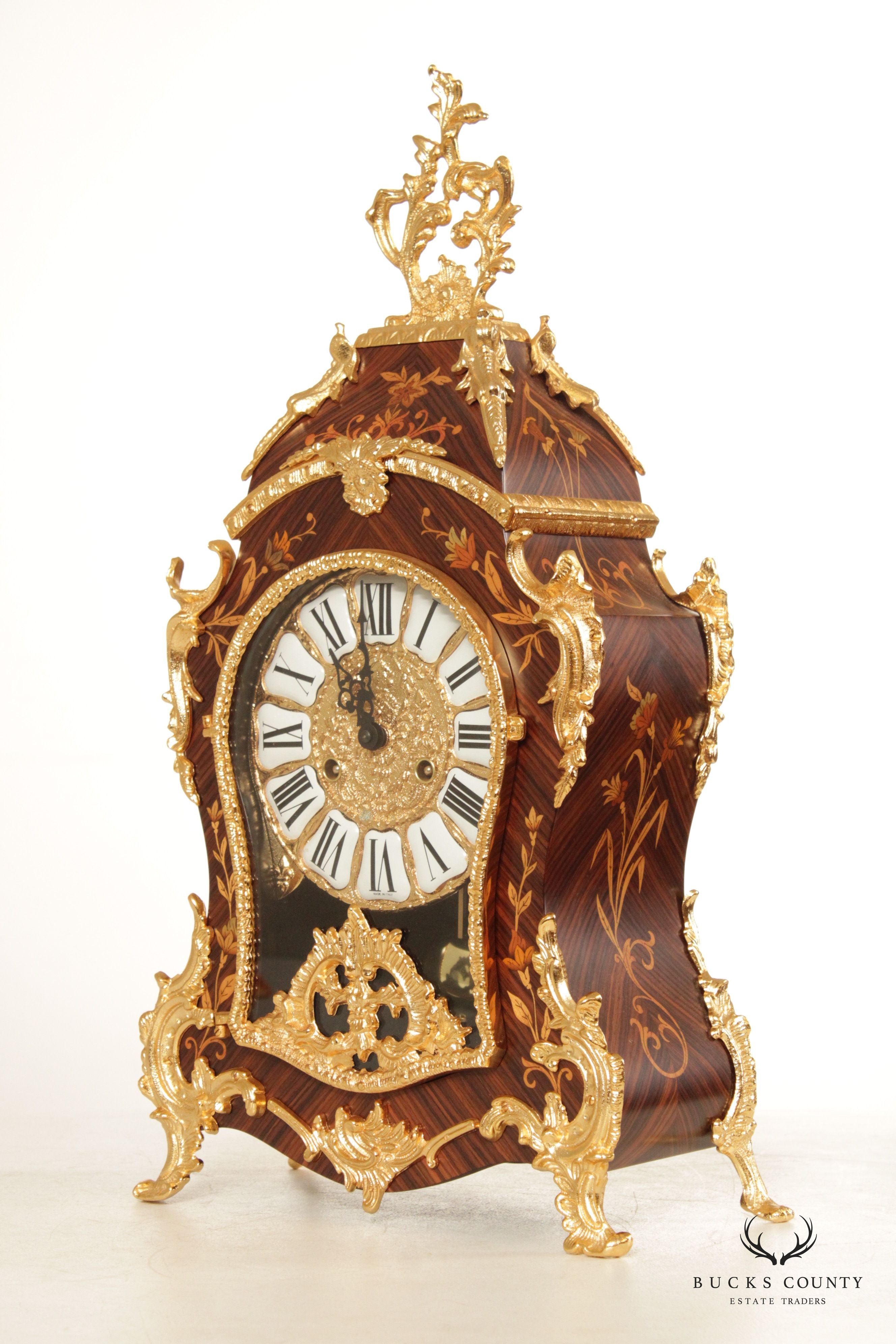 Franz Hermle French Louis XV Style Marquetry Mantle Clock